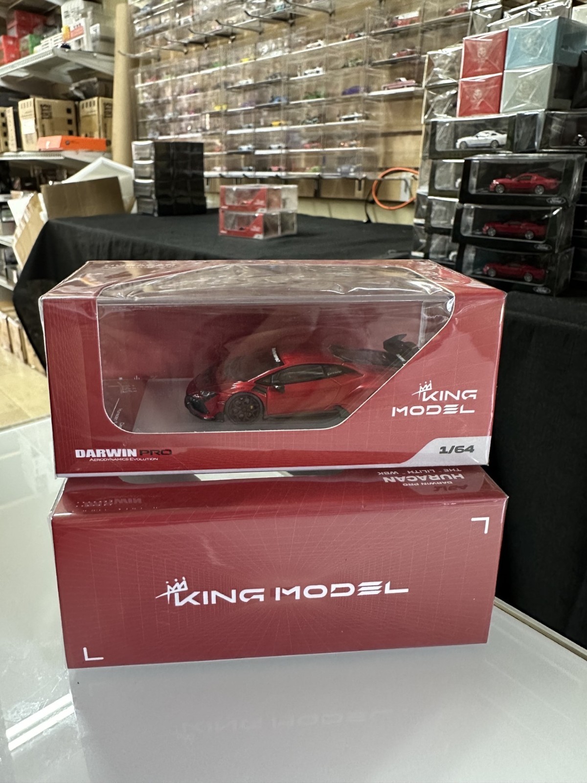 LAMBORGHINI HURACAN DARWIN PRO TRANSPARENT RED 1/64 DIECAST CAR BY KING MODEL KM