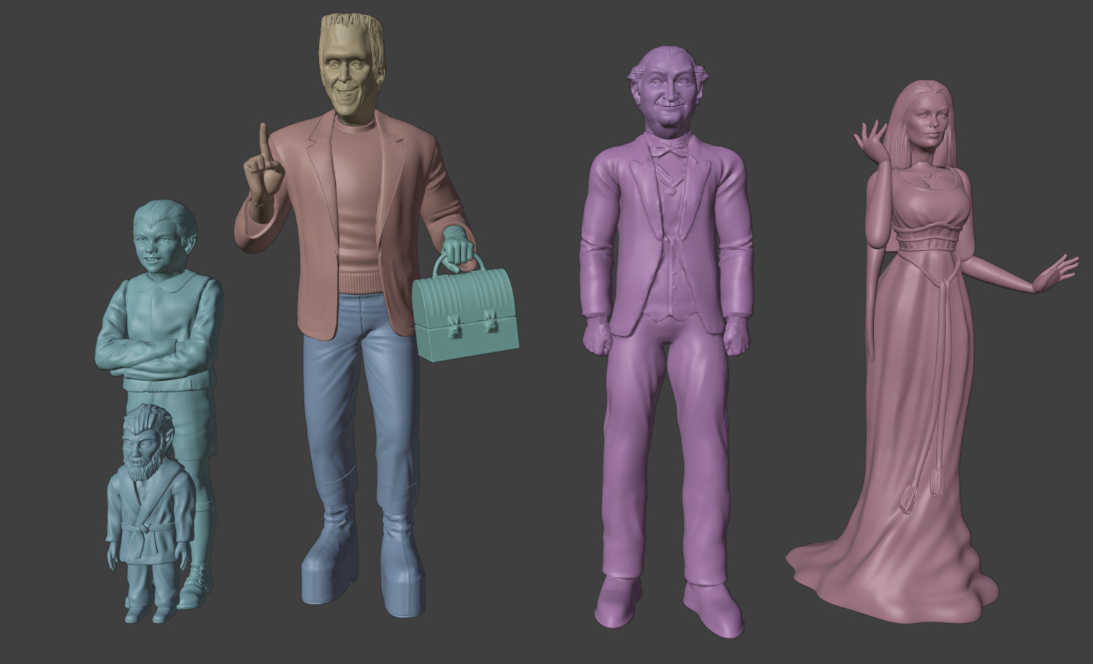 The Munsters Herman Lily Grandpa Marilyn Eddie + SPOT 9 Piece Set 3D Print 1:24