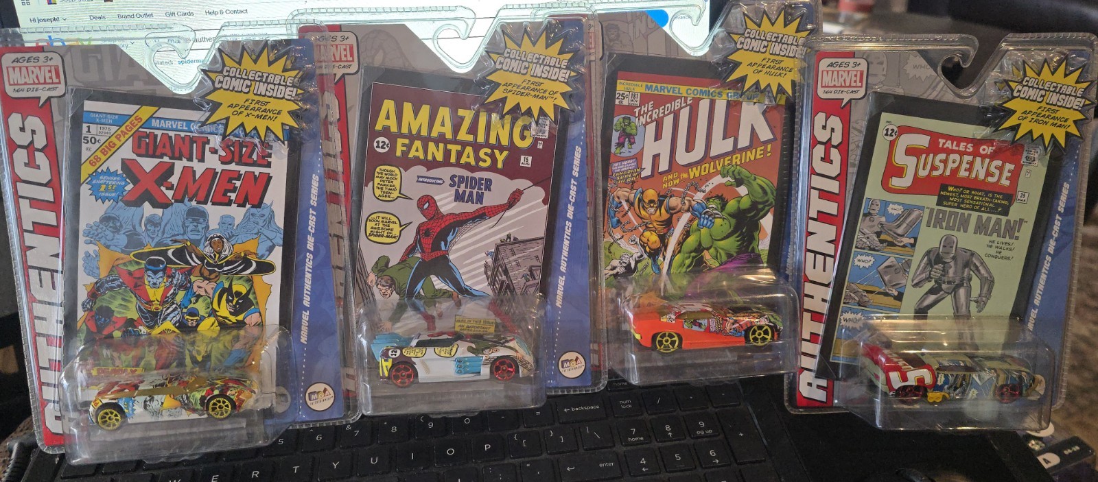 Marvel Authentics MGA Comic Diecast Spider-Man Iron Man X-Men Hulk Car Set Of 4