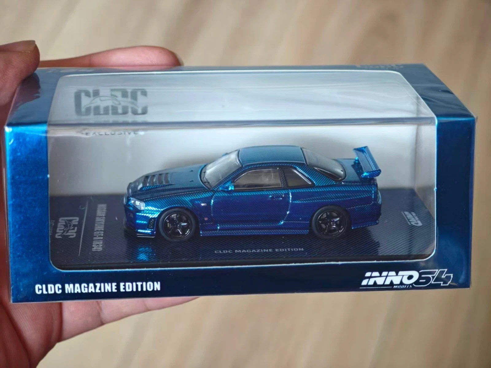 Inno64 Nissan Skyline GTR R34 Blue Chrome Carbon CLDC Edition 1/64 diecast