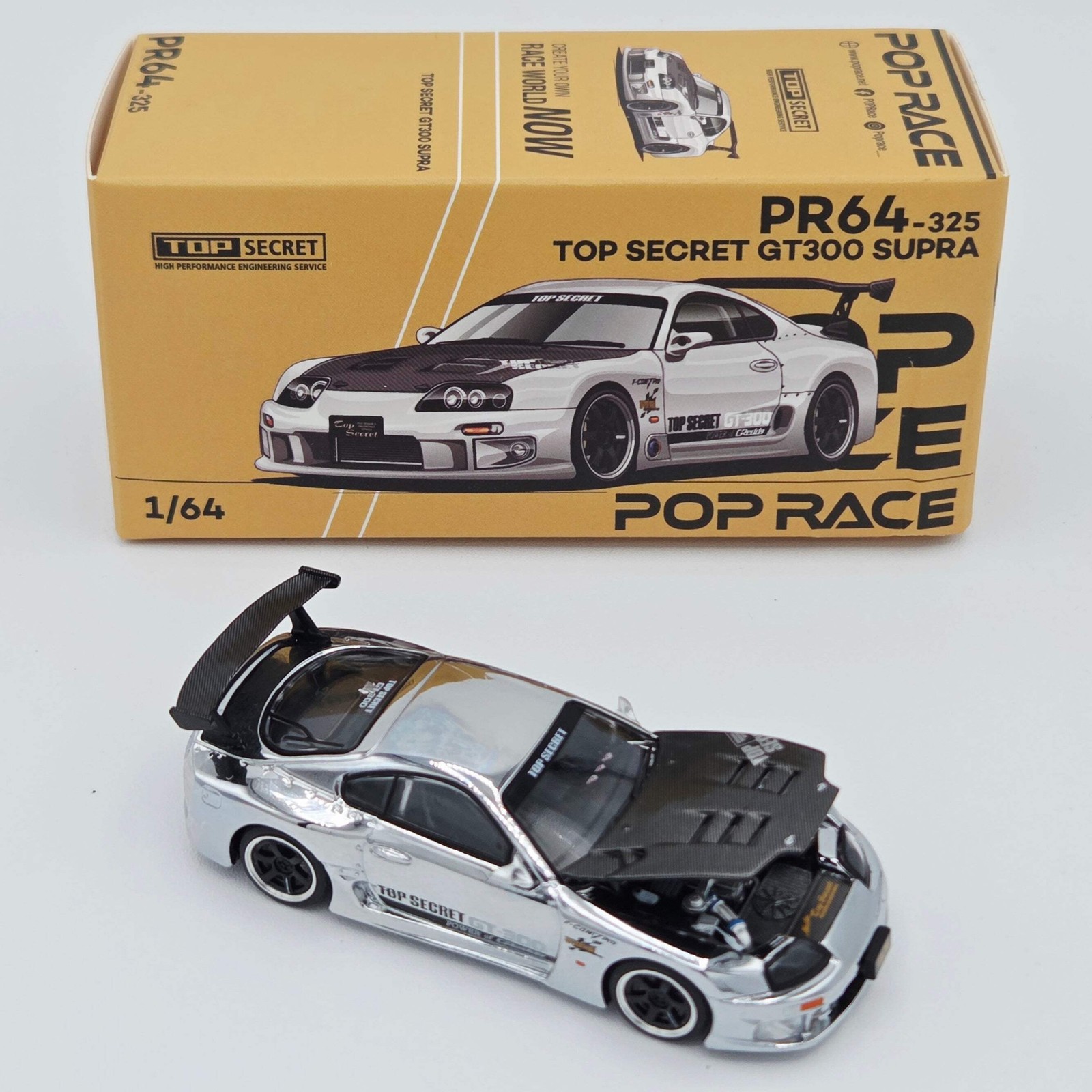Pop Race Top Secret Toyota GT300 Supra – 1:64, Silver Chrome (2026)