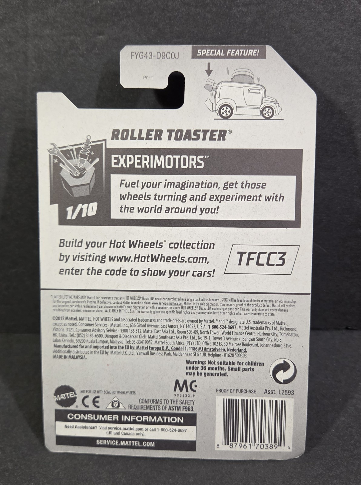 Hot Wheels Experimotors 1/10 Gold Roller Toaster #24/250, Free Shipping