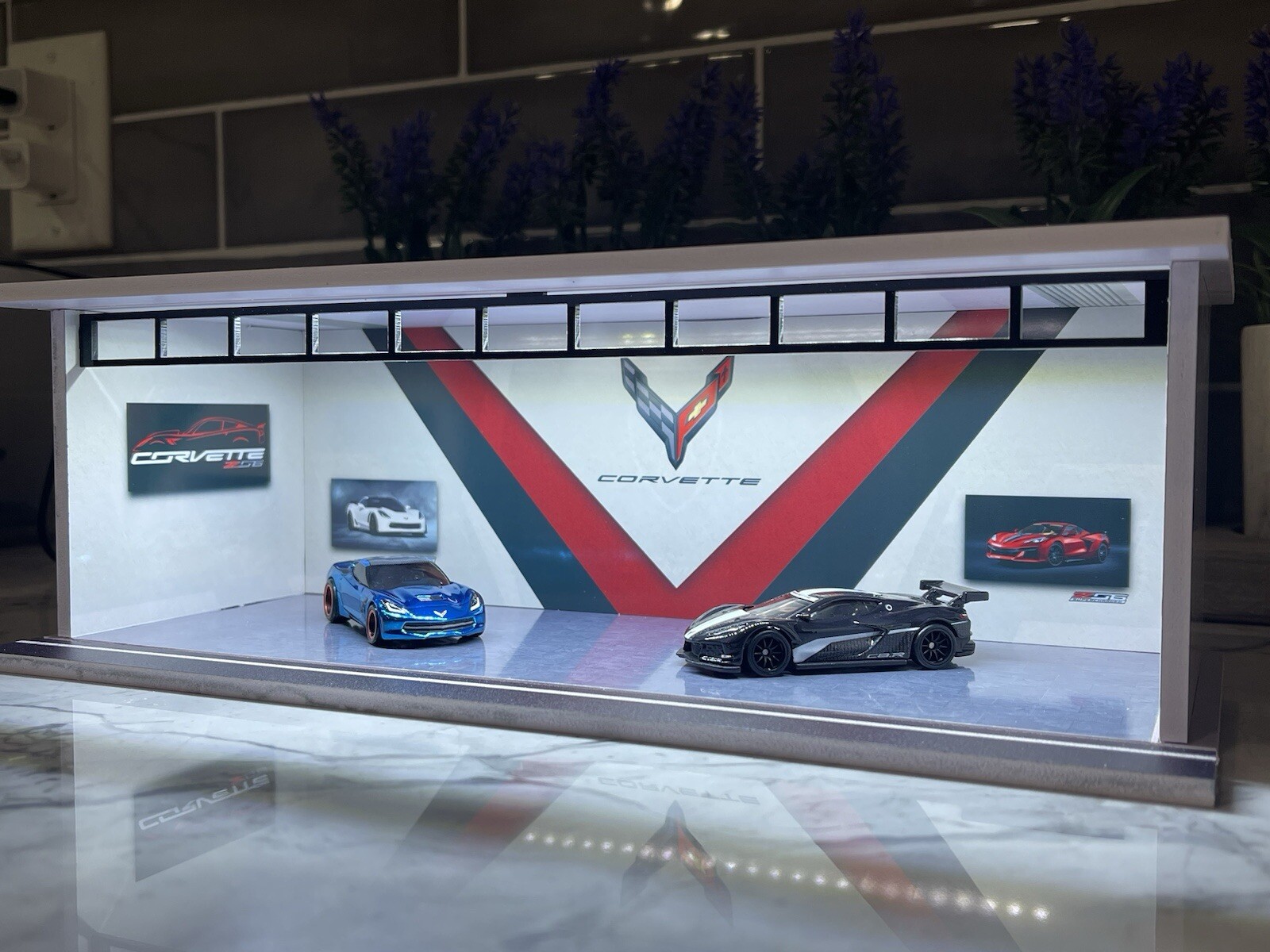Corvette Theme FOR Hot Wheels 1:64 Model Diorama Garage LED Lighting!