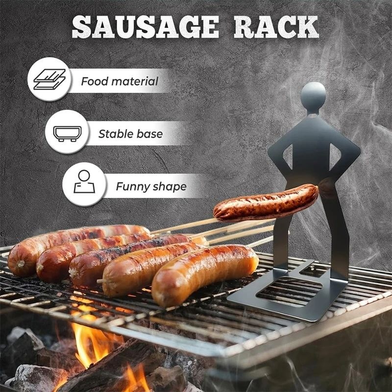 2-4Pcs Foldable BBQ Grill Rack Standing Man Shape Funny Hot Dog Roaster Holder