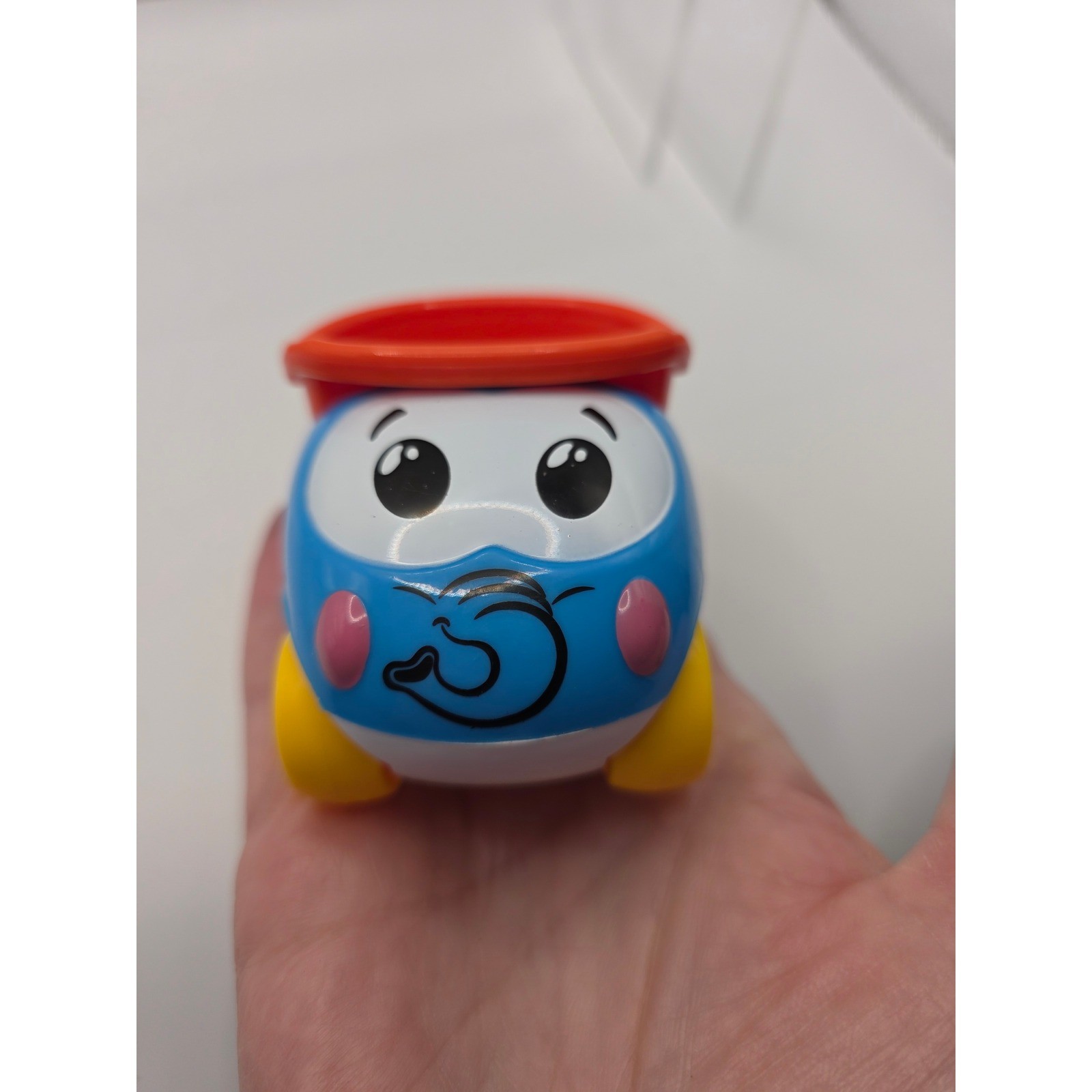 Blue Cartoon Toy Car with Orange Cargo Bed and Yellow Rolling Wheels Toddler