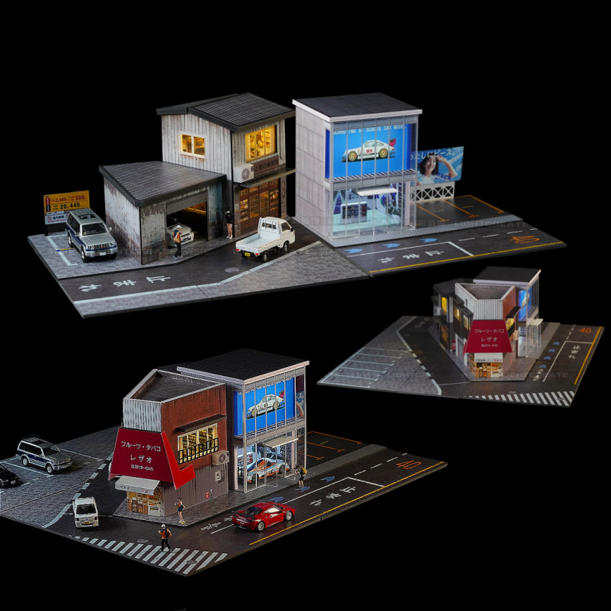 1:64 Diorama Diecast Garage Model LED Lighting Convenience Store Display Case US