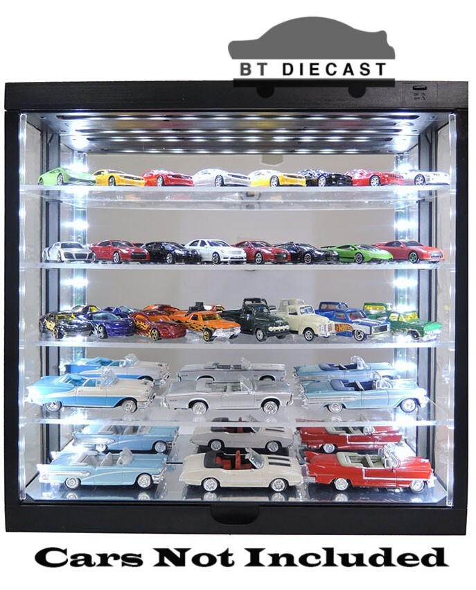 SHOWCASE 1/64 WALL MOUNT 5 TIERS USB POWERED LED with MIRROR BLACK MJ8850 MBK