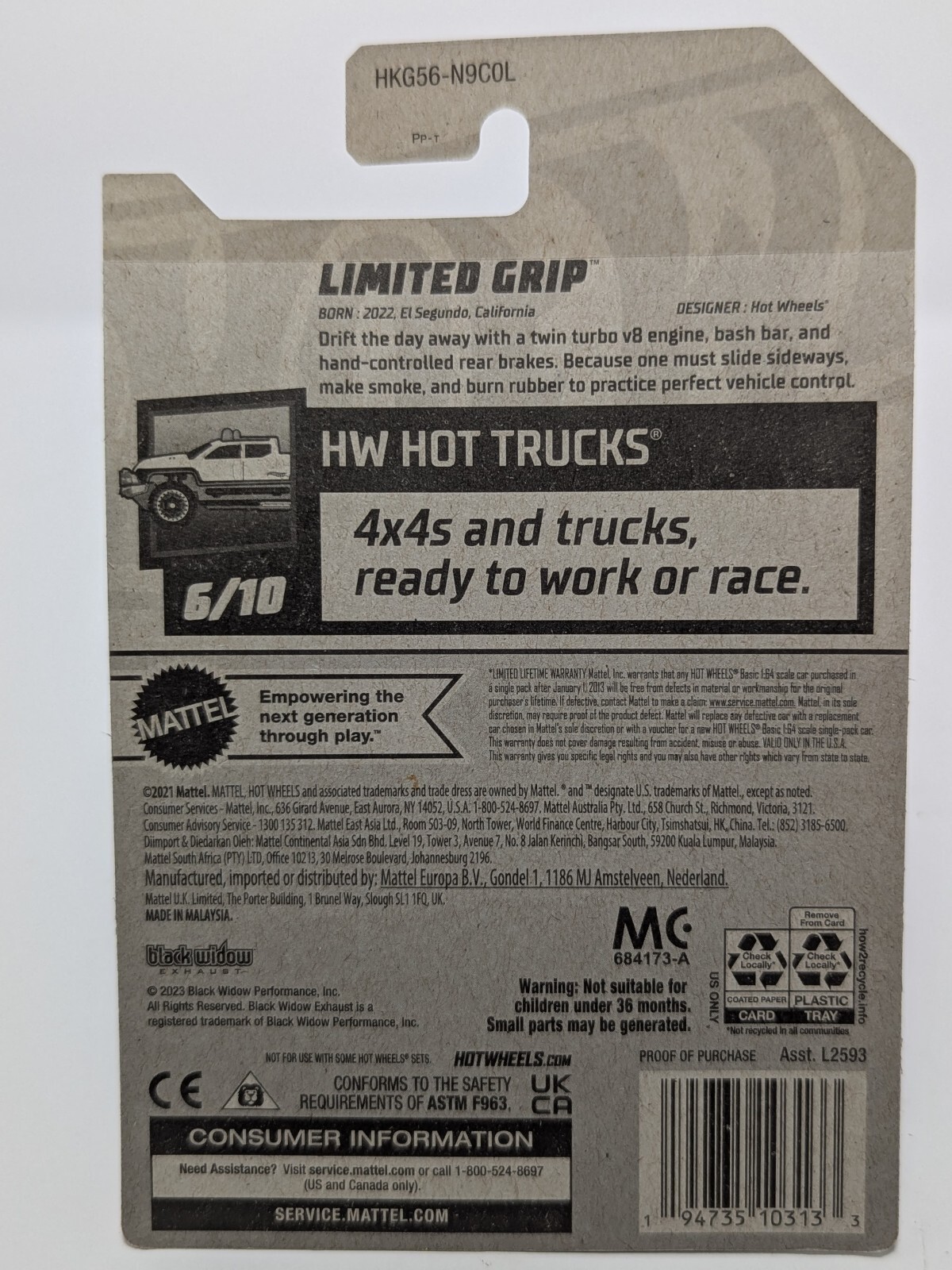 Hot Wheels – 2023 HW Hot Trucks 6/10 Limited Grip 190/250 (BBHKG56)