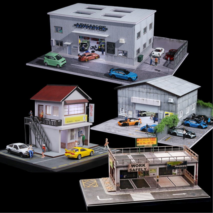 1/64 Diorama Diecast Garage Model LED Lighting Parking Lot Scene Display Case US