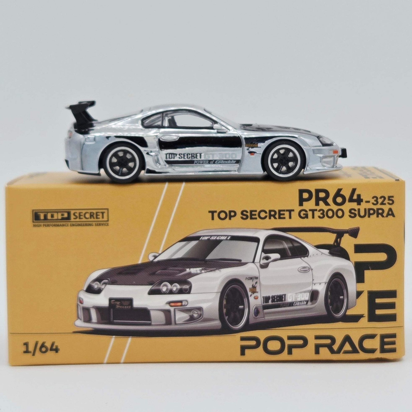 Pop Race Top Secret Toyota GT300 Supra – 1:64, Silver Chrome (2026)