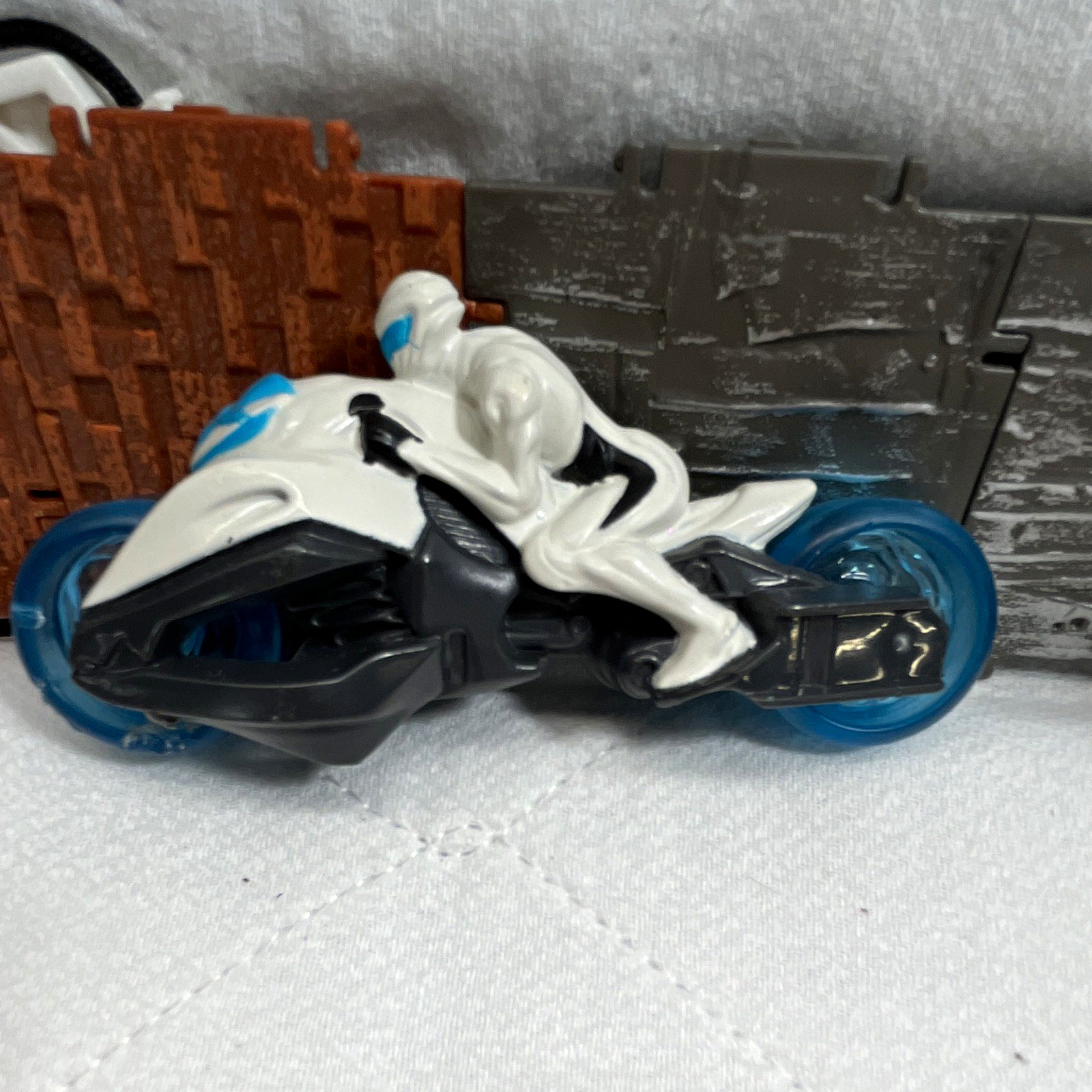 Mattel White Black Blue Plastic Toy Motorcycle w/ Rider Figure