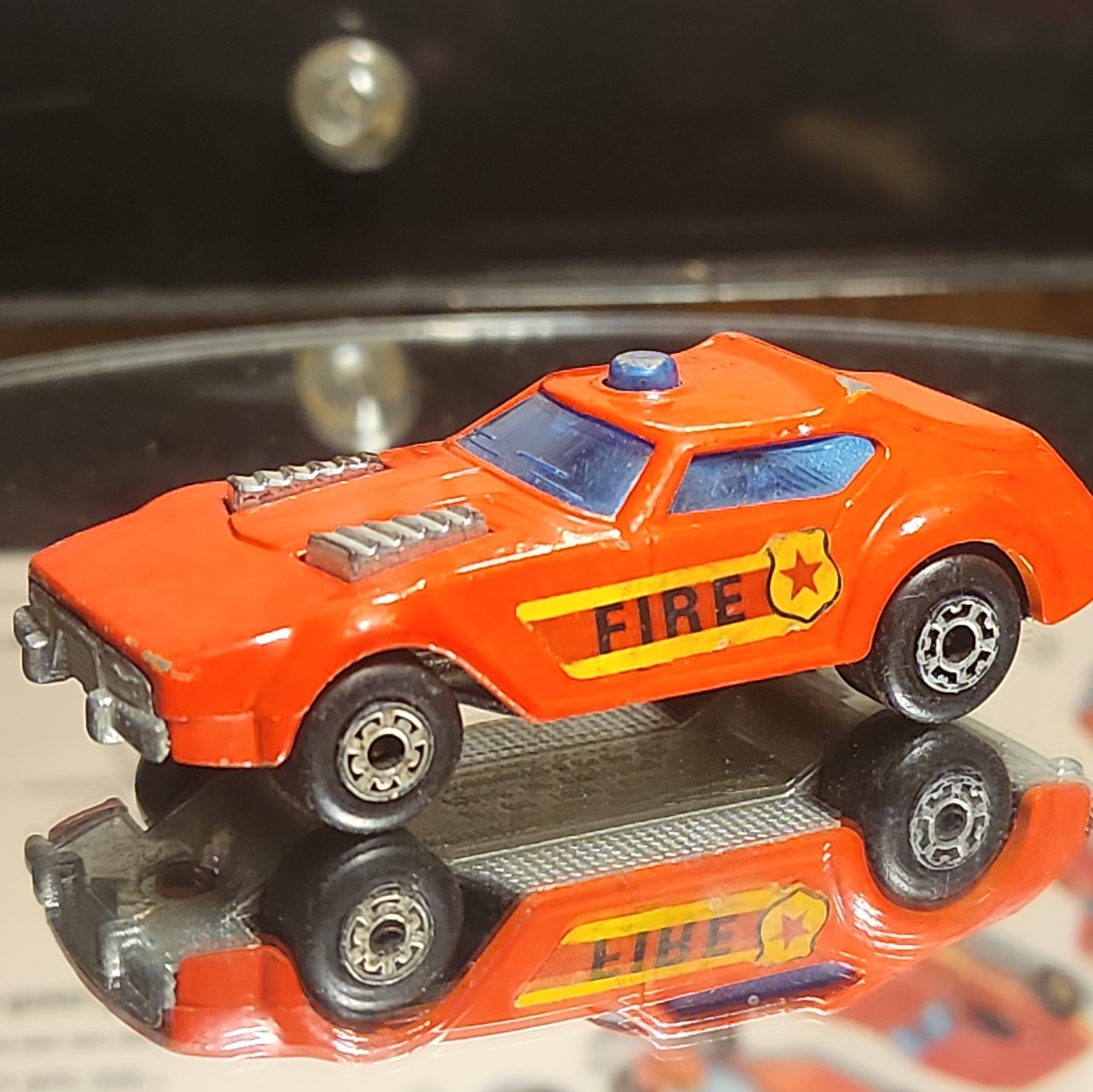 Vintage Lesney Matchbox Superfast Red Fire Chief Car with Outlined Shield Labels