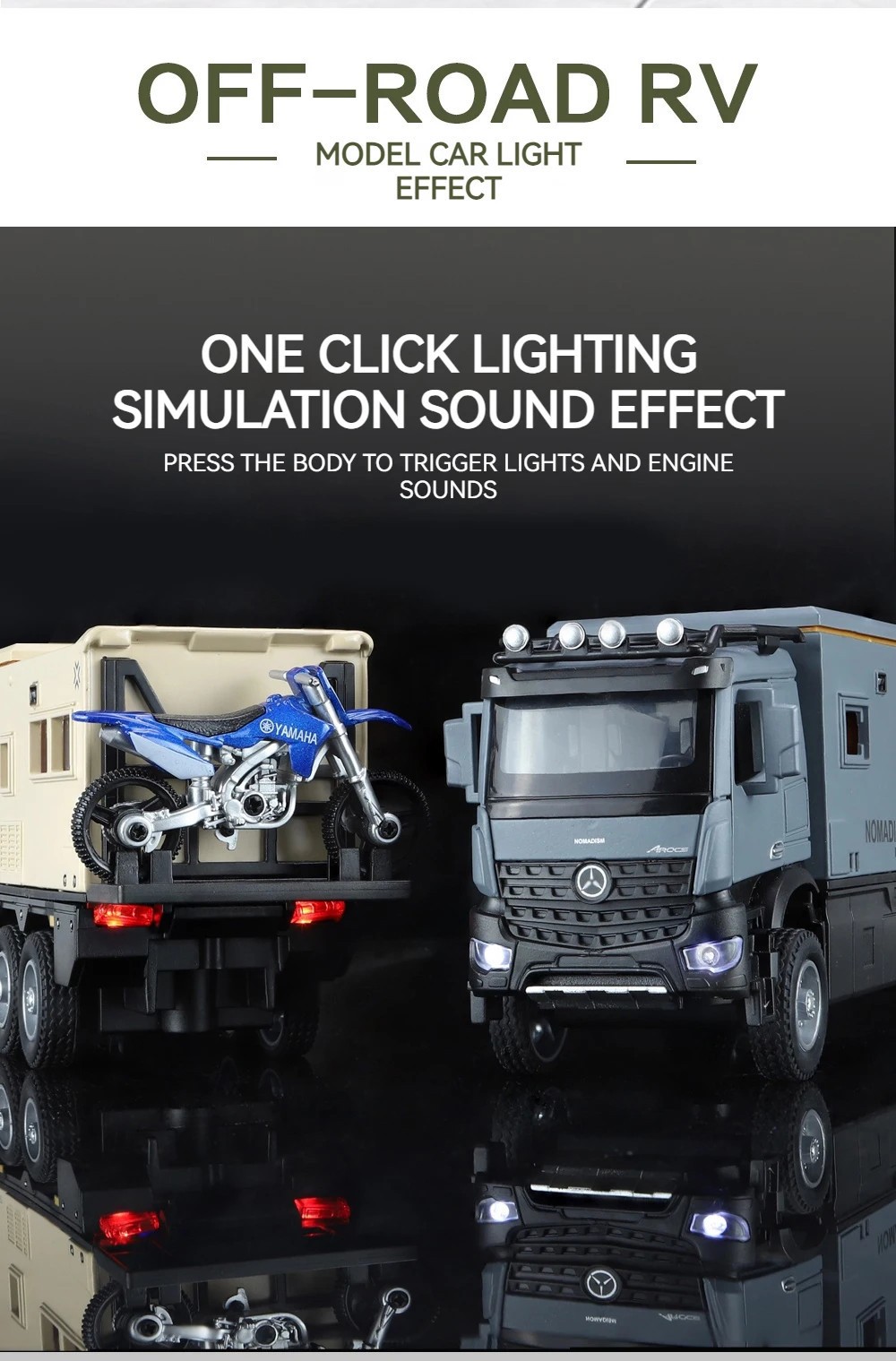 1:24 Benz Camper RV Motorhome Toy Model Car Diecast Pull Back Toy Sound Light