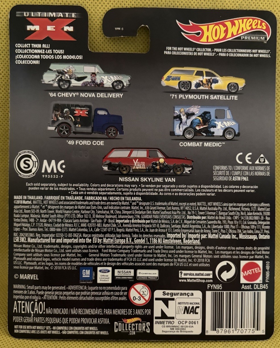 Hot Wheels Marvel X-Men Premium Pop Culture Character Cars Complete Set of 5