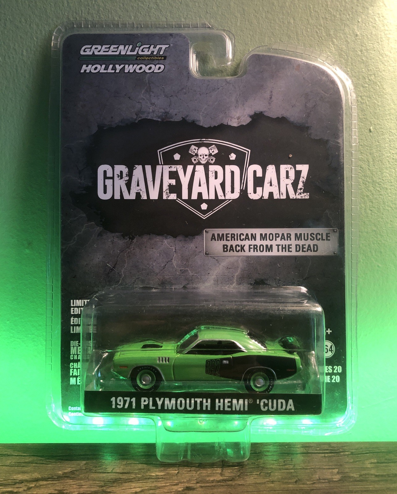🔥2018 Greenlight-1971 Plymouth Hemi Cuda-Green-Graveyard Carz-Rare Mint🔥