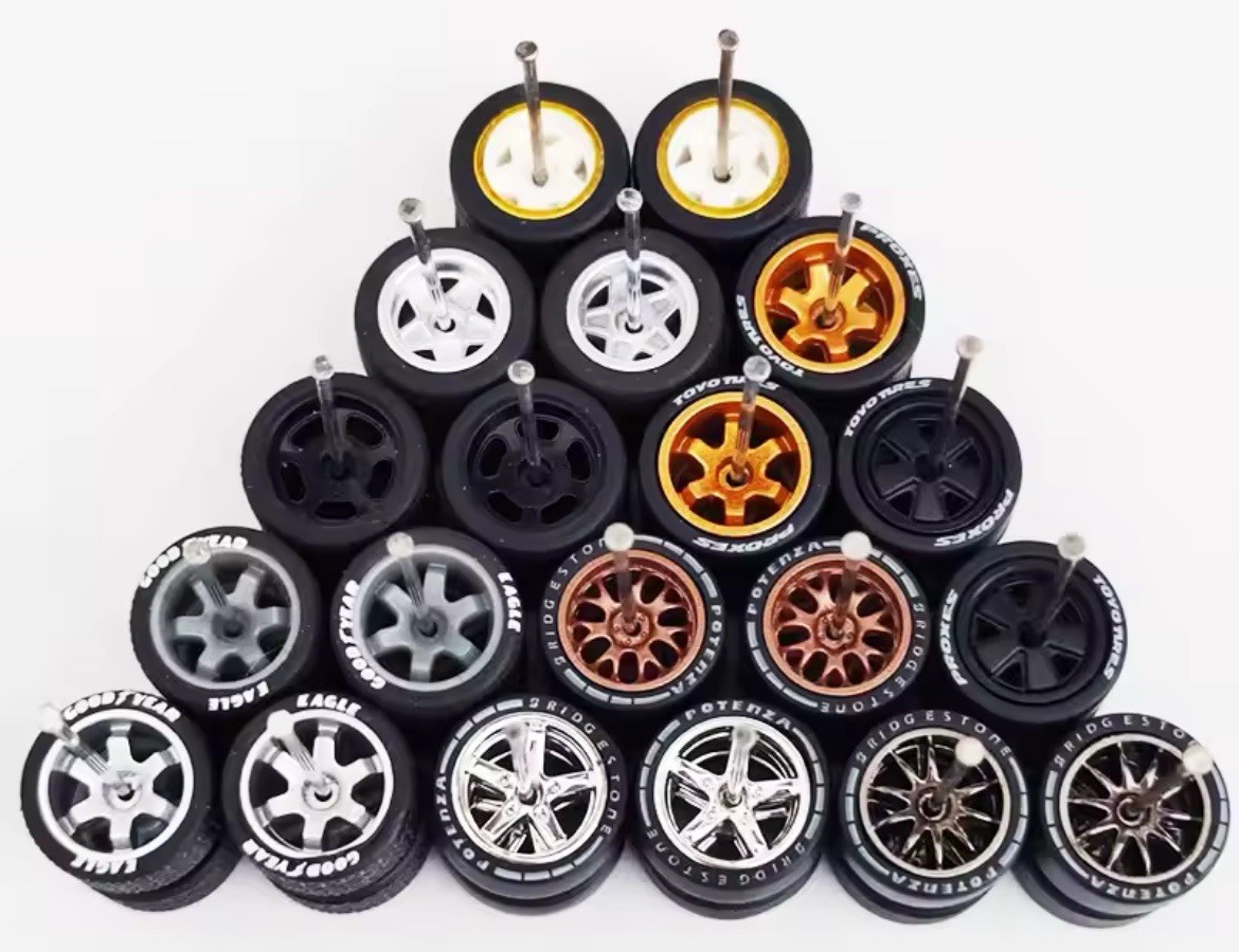 1/64 Scale Wheels & Rubber Tires (10 Sets) Real Riders fits Hot Wheels Set S