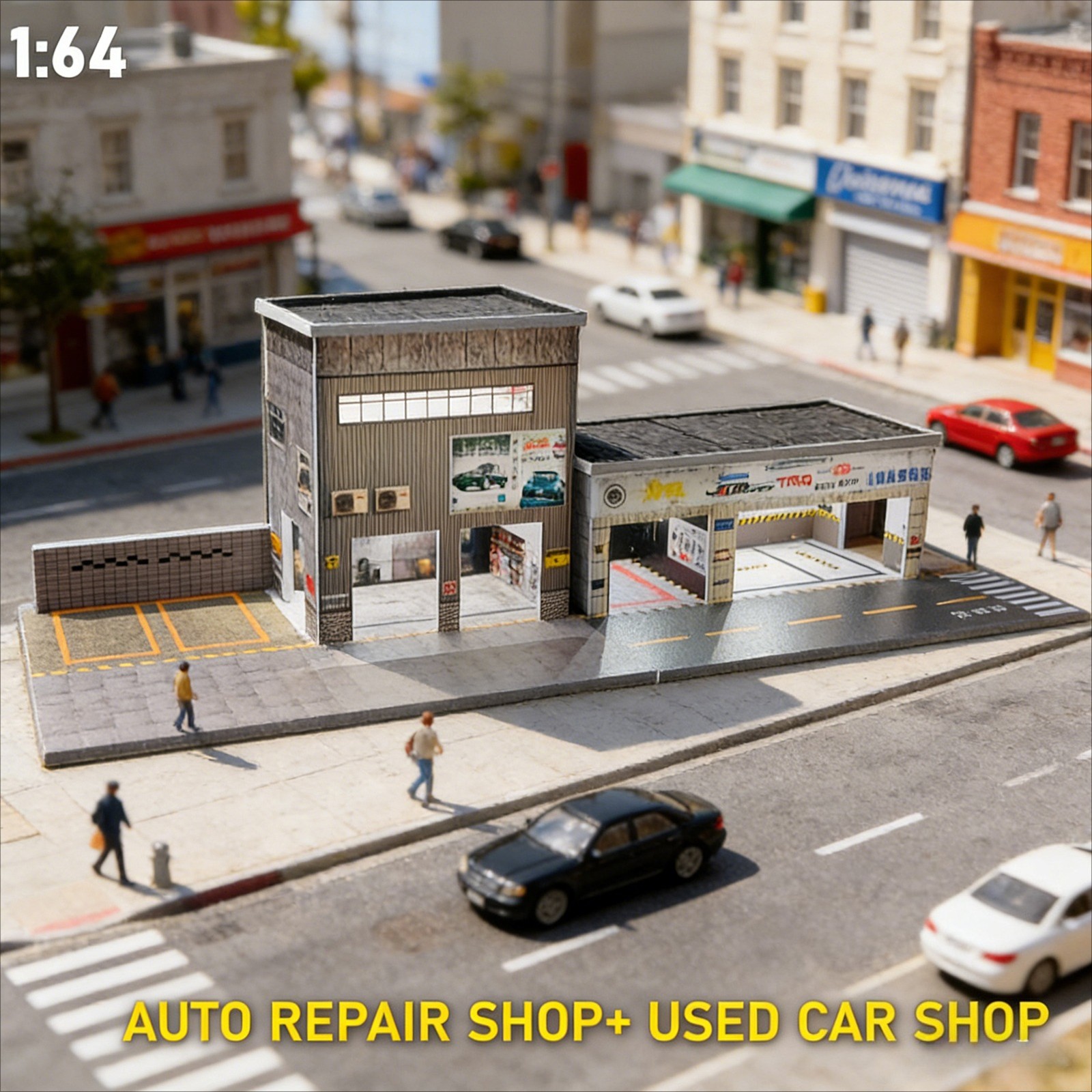 Diorama 1/64 Diecast Car Garage Model LED Street Repair Workshop Building Toy US