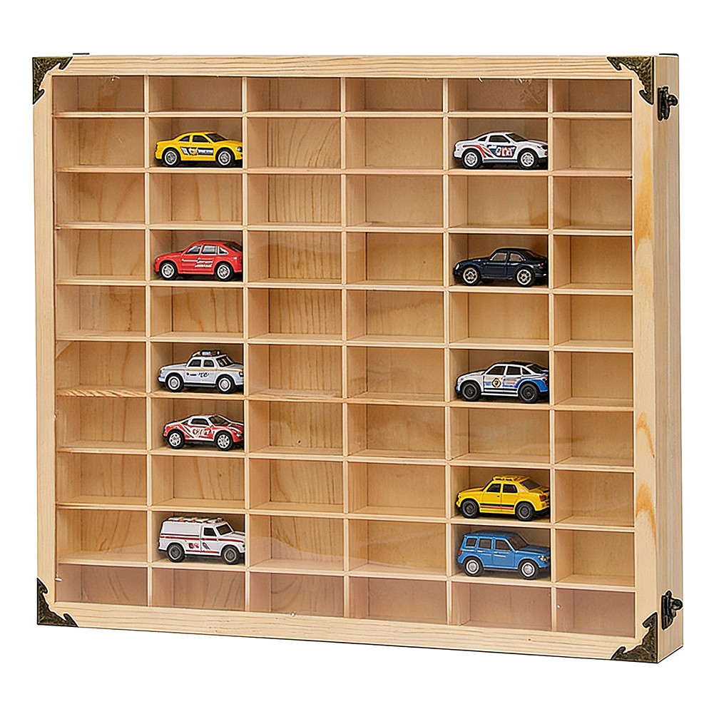 Wooden Display Case for 1/64 Scale Diecast Car Toy 40/60 Grid Storage Shelf