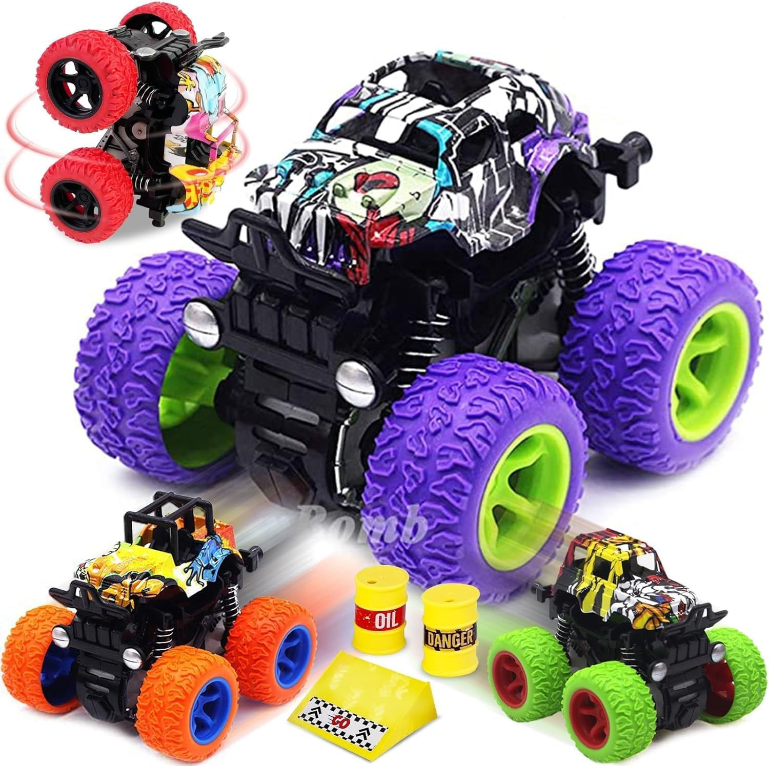 Friction Powered Monster Trucks Toys for Boys/Girls – Push and Go Car Truck Play