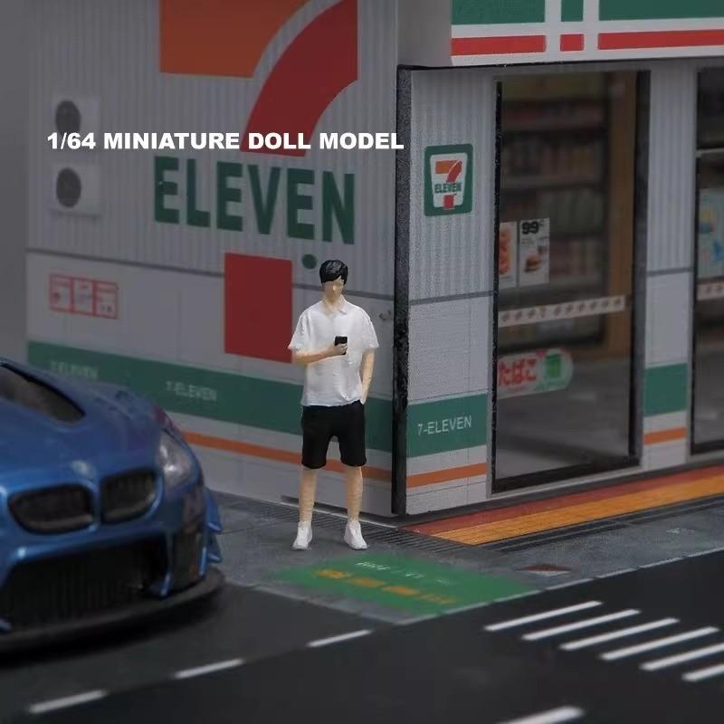 1:64 mini figure model boy looking at mobile phone for diorama scene decoration