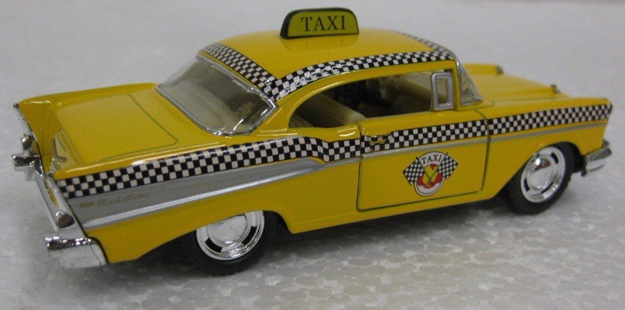 Diecast 1957 Chevrolet Bel-Air Taxi 1:40 Scale with Opening Doors And Pull Back