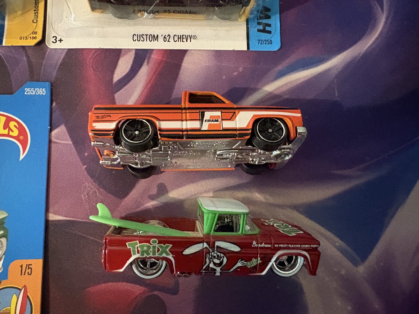 Hot Wheels Custom 62 Chevy pickup Loose and carded Lot of 7 trix/fram