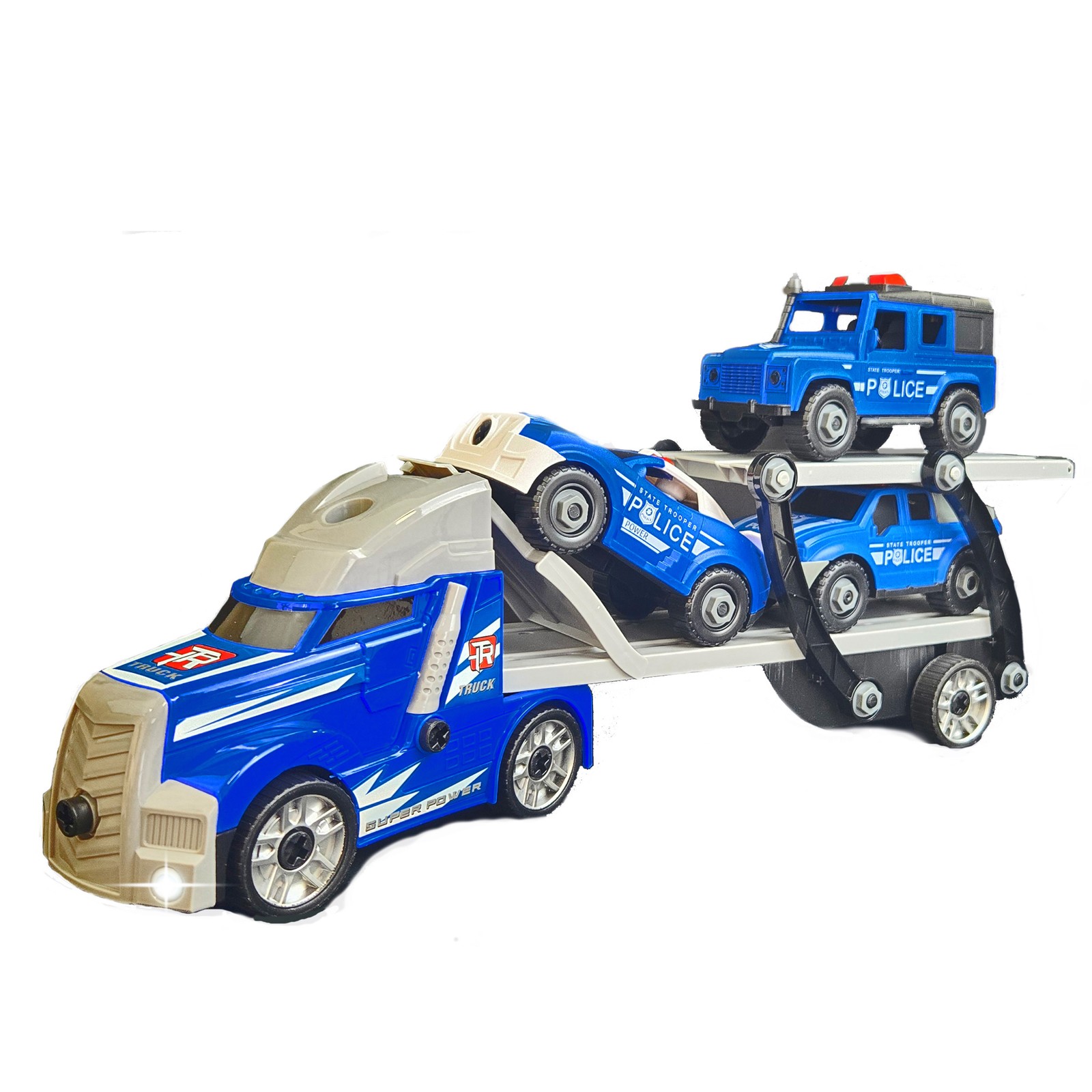 DIY Building Truck Playset with 3 Take-Apart Vehicles – Lights & Sounds
