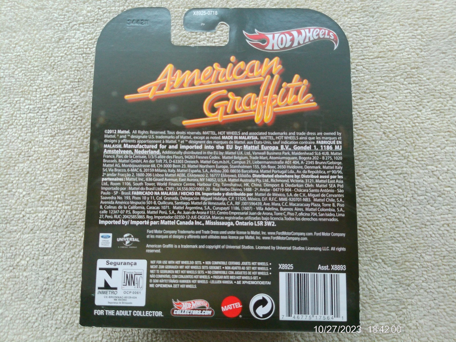 2012 HOT WHEELS RETRO AMERICAN GRAFFITI 1958 EDSEL TEAL COLOR REAL RIDERS NIB!