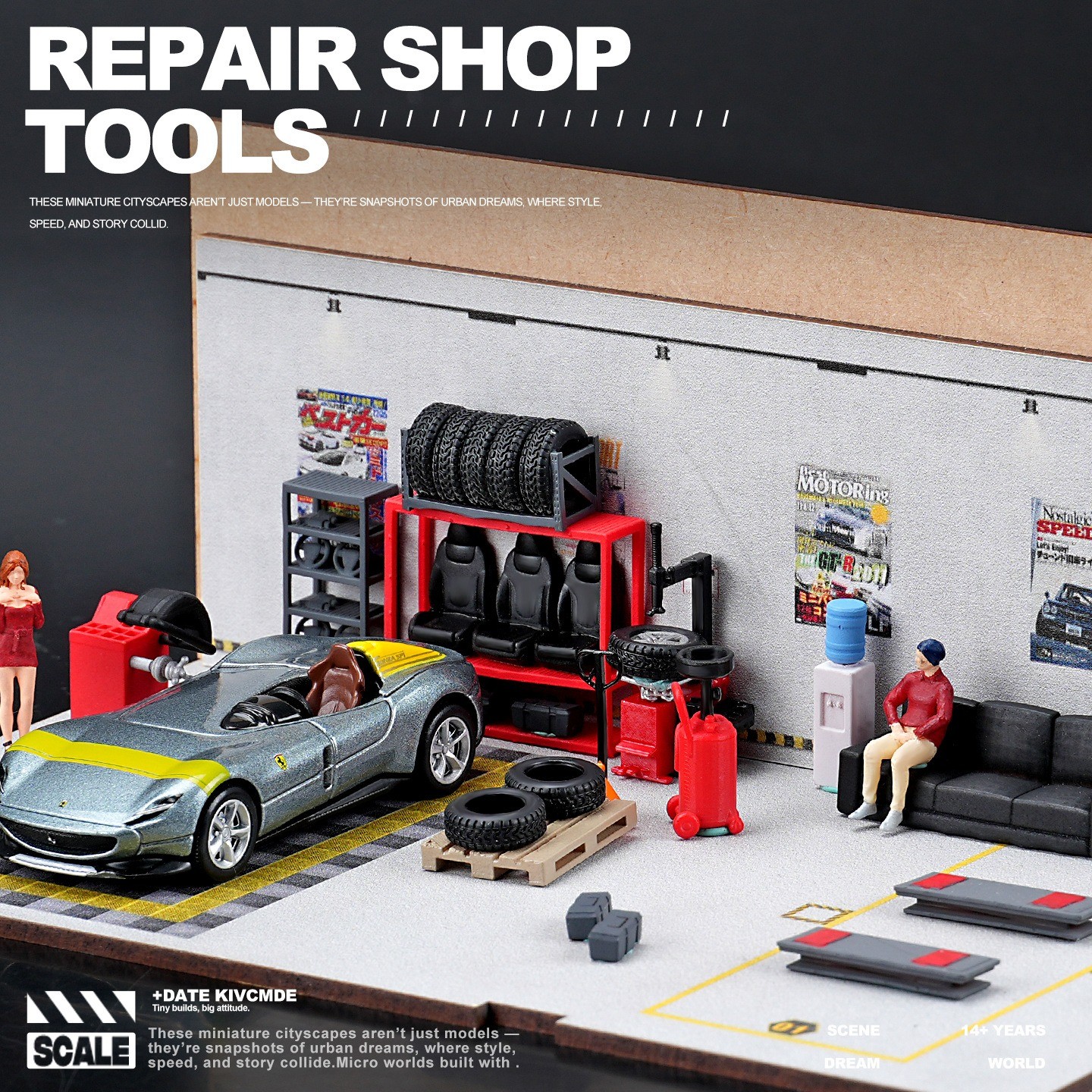 1/64 Diorama Car Garage Workbench Set Car Repair Workshop Display Props Model US