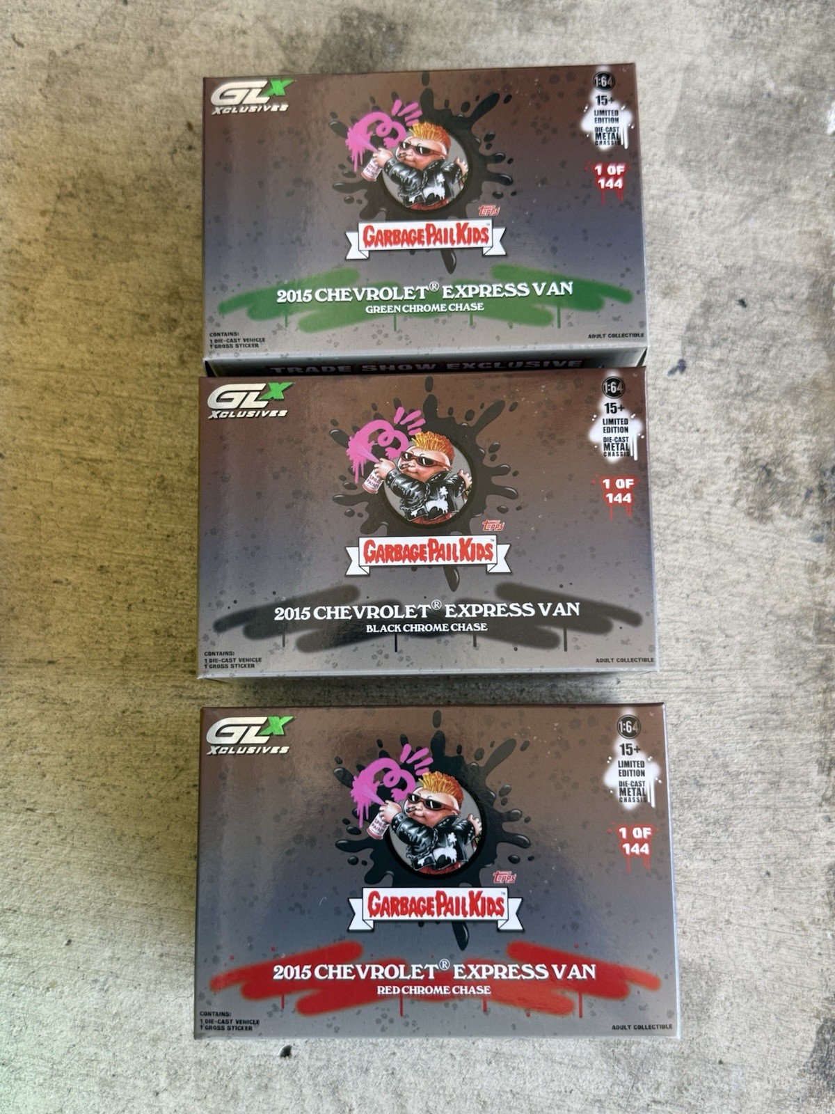 2026 SDCC EXCLUSIVE GREENLIGHT TOPPS GARBAGE PAIL KIDS Metallic Chase CHEVY Set