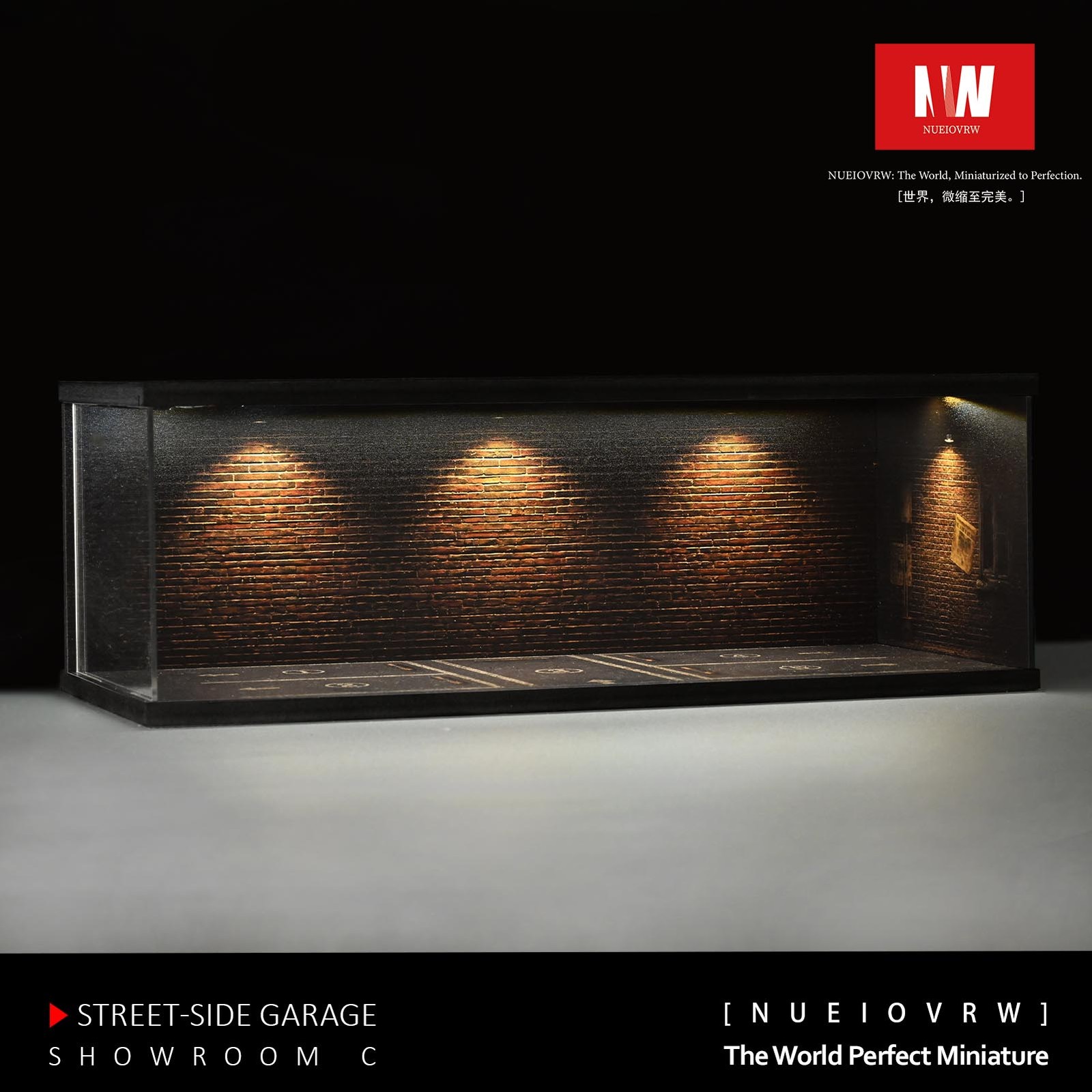 US 1:64/43 Black Garage Diorama Model LED Lighting Parking Lot Display Case Gift
