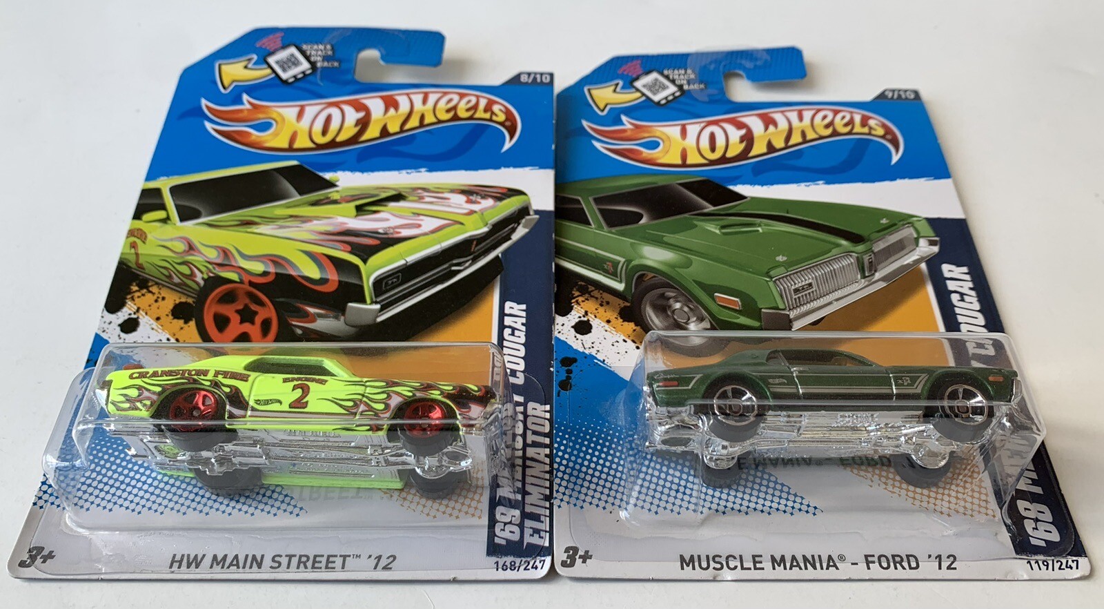 Hot Wheels 2012 KMART COLOR VARIATIONS ‘68 Mercury Cougar ‘69 Cougar Eliminator