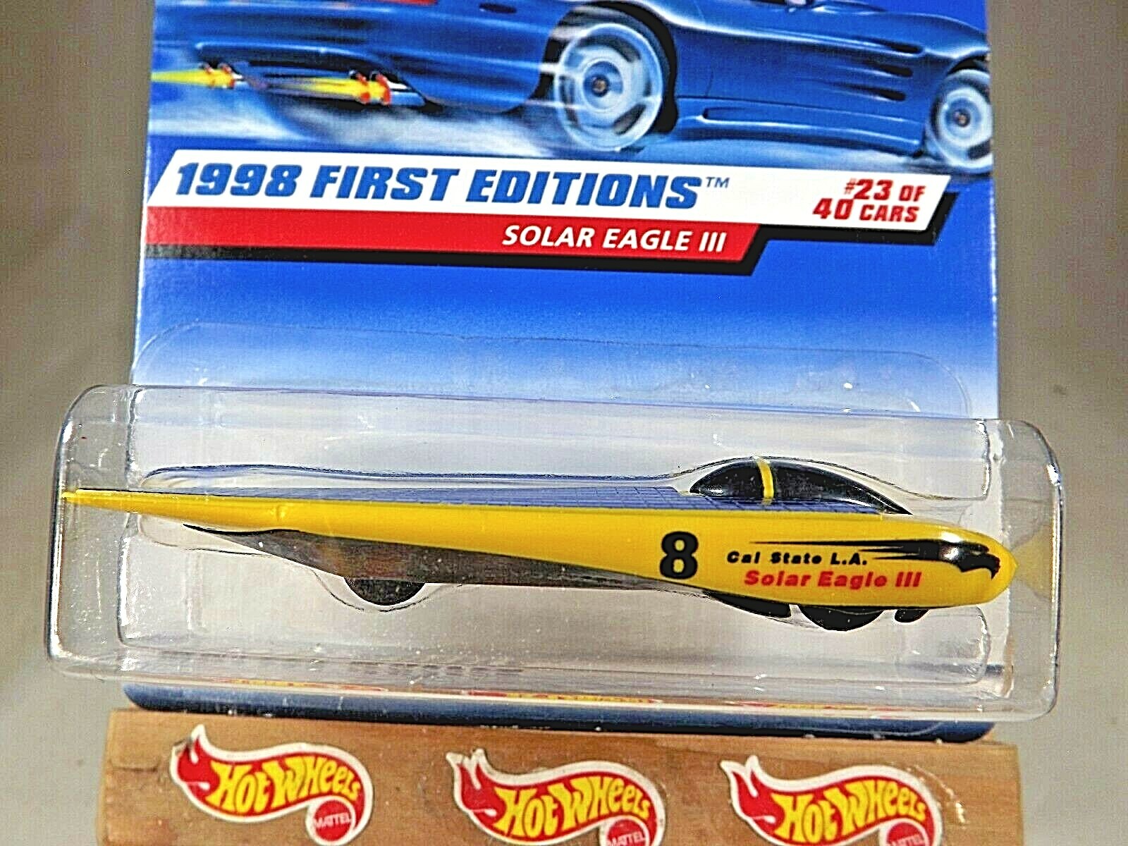 1998 Vintage Hot Wheels #650 First Editions 23/40 SOLAR EAGLE III Yellow – Blue