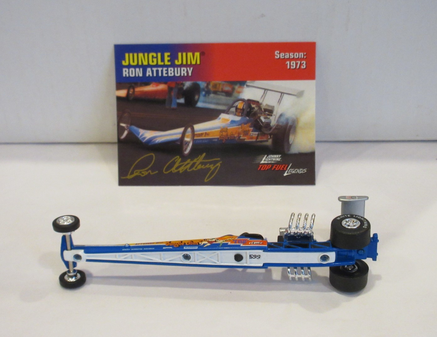 JOHNNY WHITE LIGHTNING NHRA DRAG RACING LEGENDS JUNGLE JIM ’73 TOP FUEL DRAGSTER