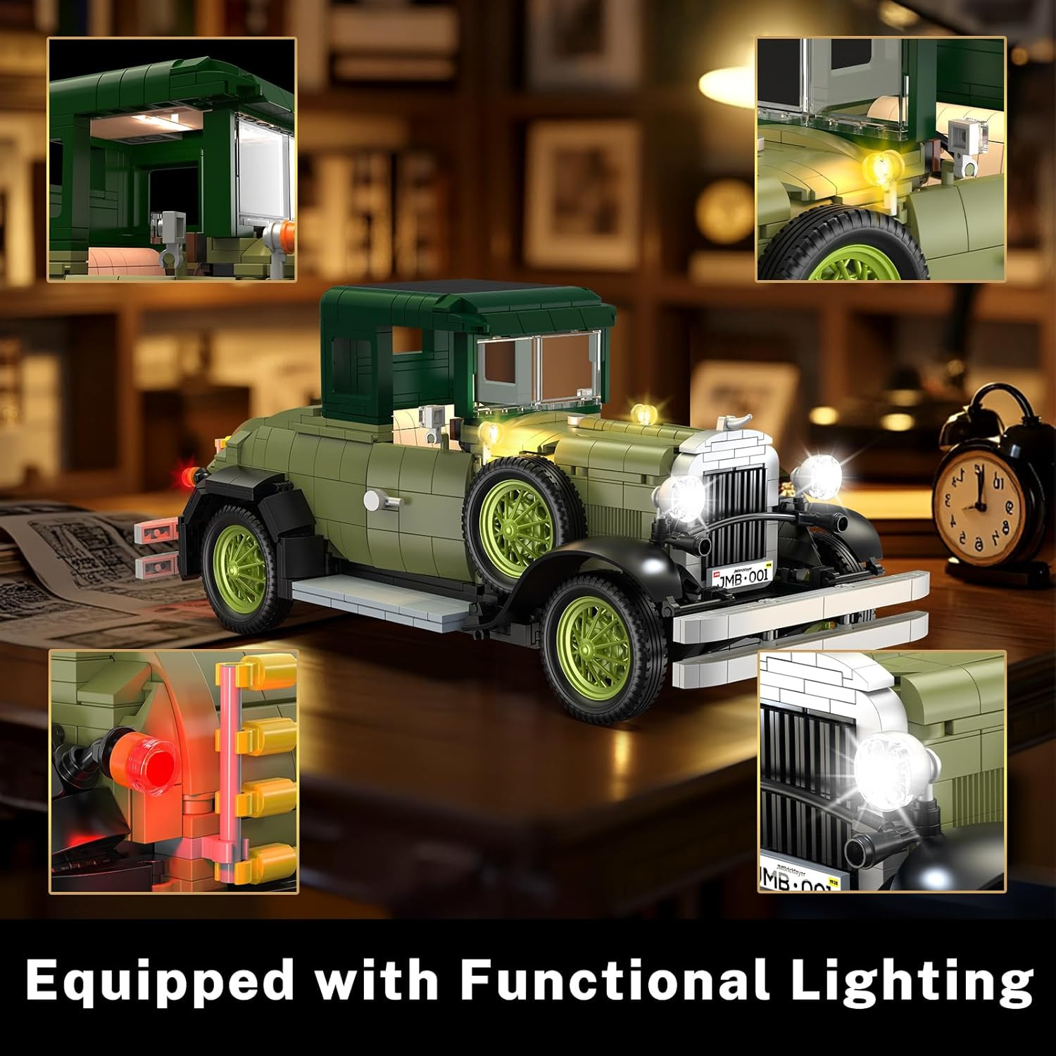 Vintage Cars Building Sets with Light for Adults, 50001 Classic Retro Convertibl