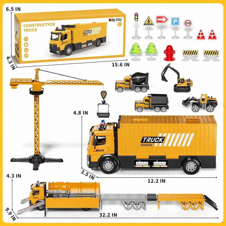 Kids Construction Truck Toys 3-8 Years, Carrier Crane Light Sound