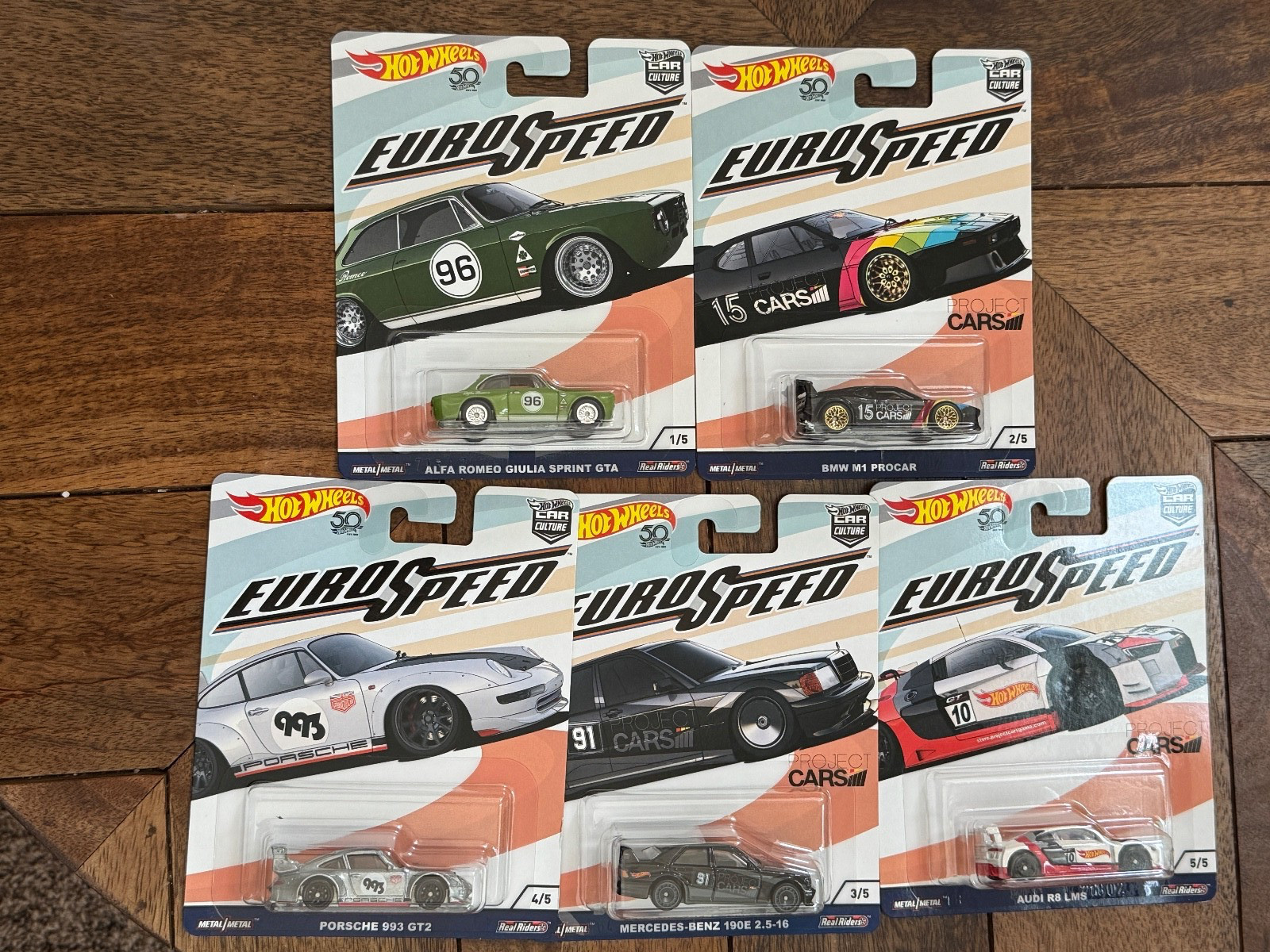 2017 Hot Wheels Premium Car Culture Euro Speed Set Porsche Audi BMW 190E Alfa