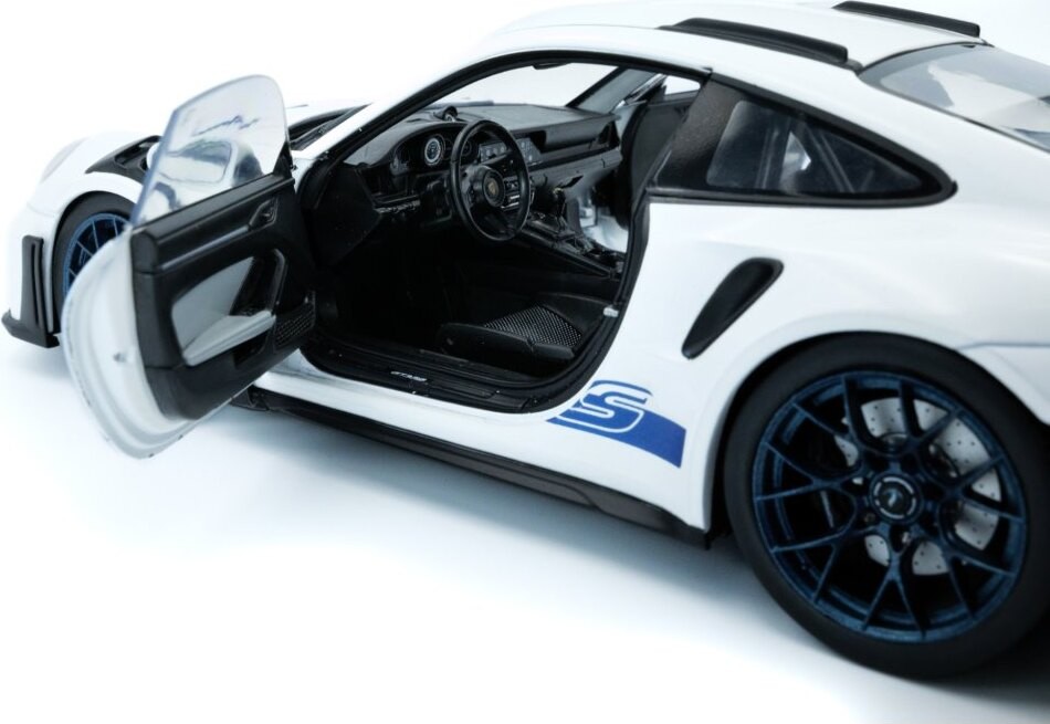 2024 Porsche 911 992 GT3 RS White with Blue Wheels in 1:18 scale by Solido