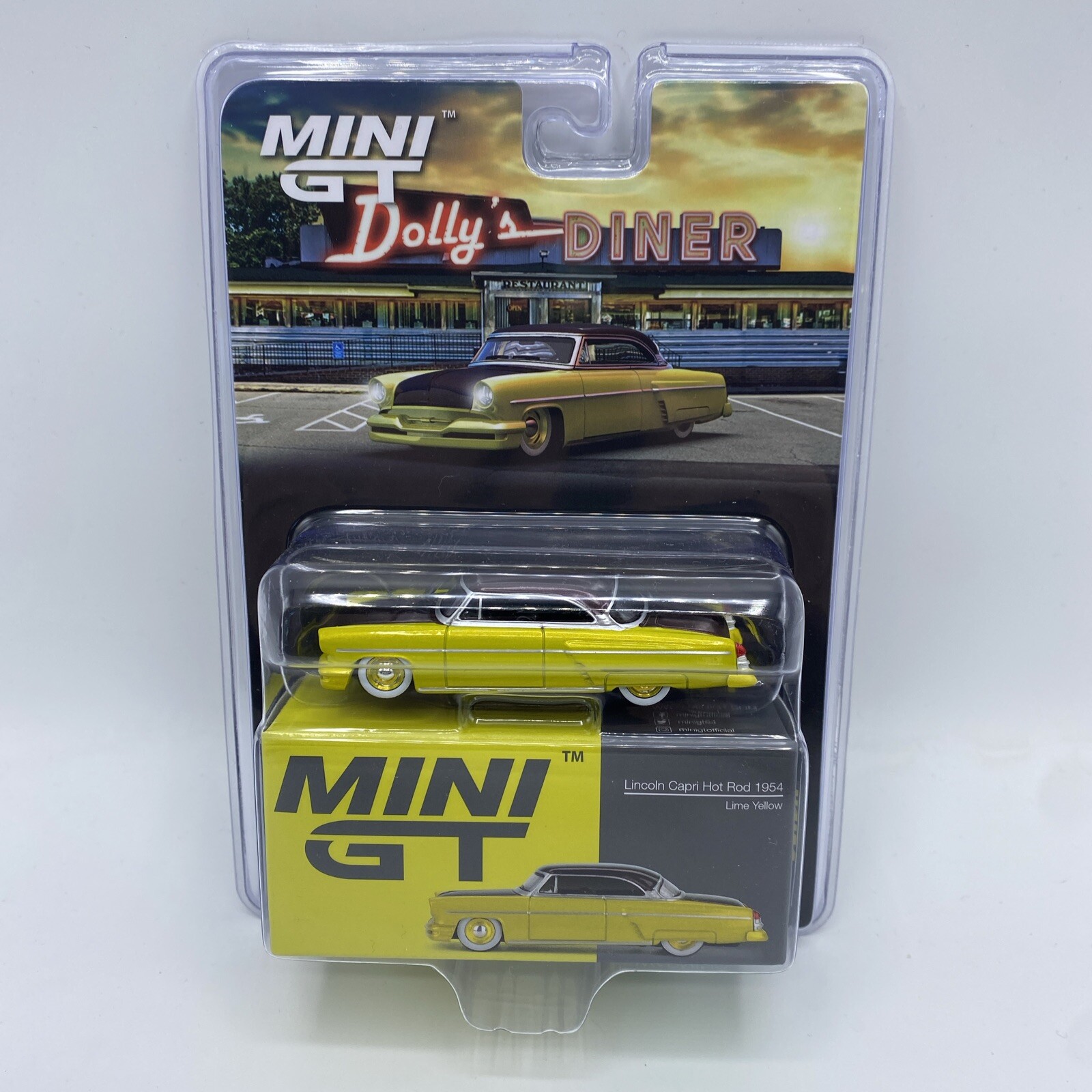1954 LINCOLN CAPRI HOT ROD LIME YELLOW 1/64 DIECAST MODEL BY MINI GT MGT00794
