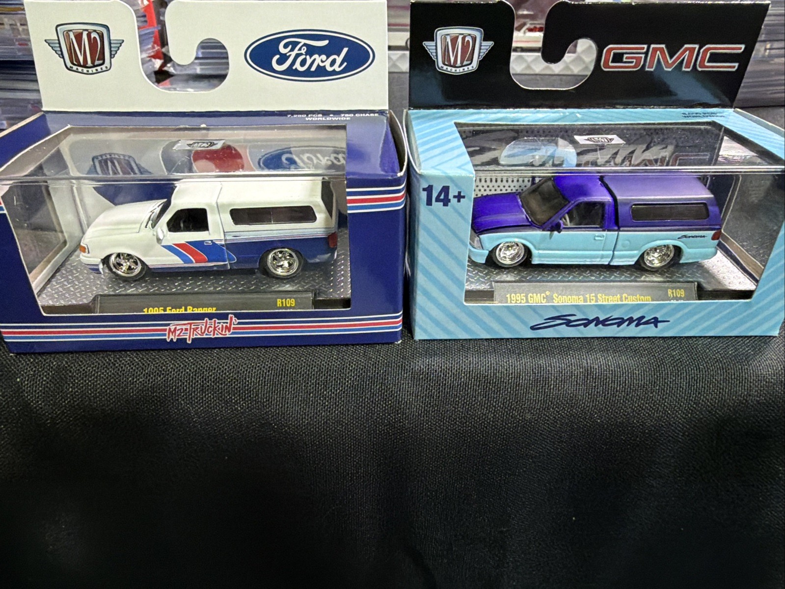 M2 Machines 1:64 1995 GMC Sonoma Custom & 1995 Ford Ranger R109 Mini Truckin Lot