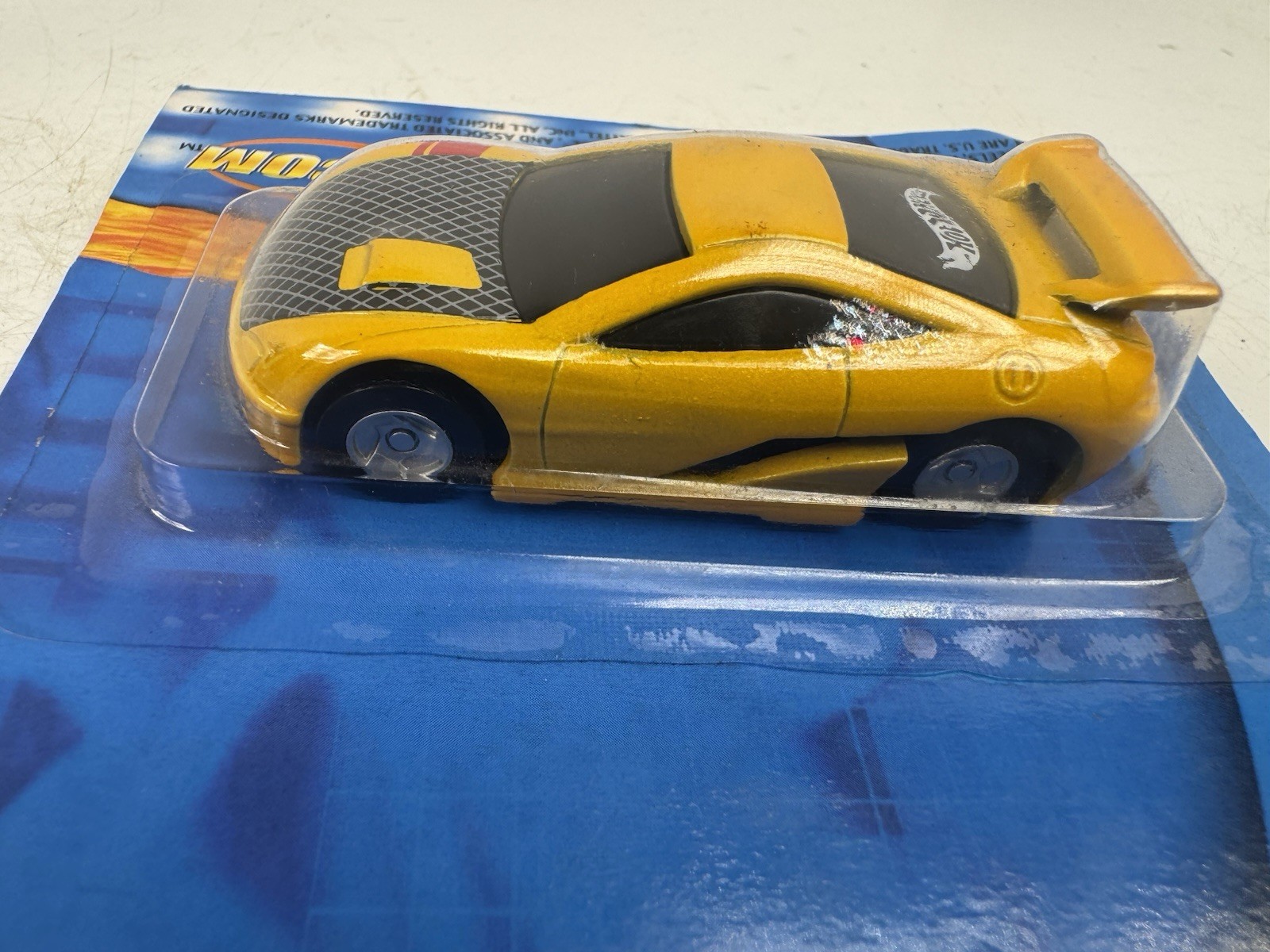 2001 Hot Wheels Seared Tuner Yellow Pull-Back Action Rubber Tires Real Riders