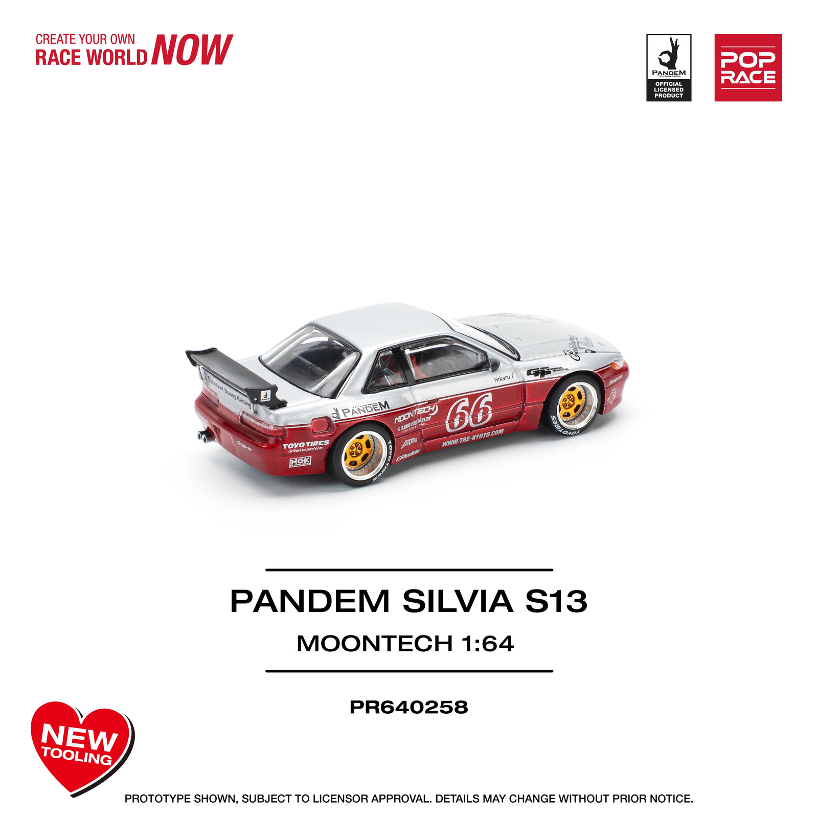 1:64 Nissan Silvia S13 PANDEM — Moontech Red/Silver — Pop Race