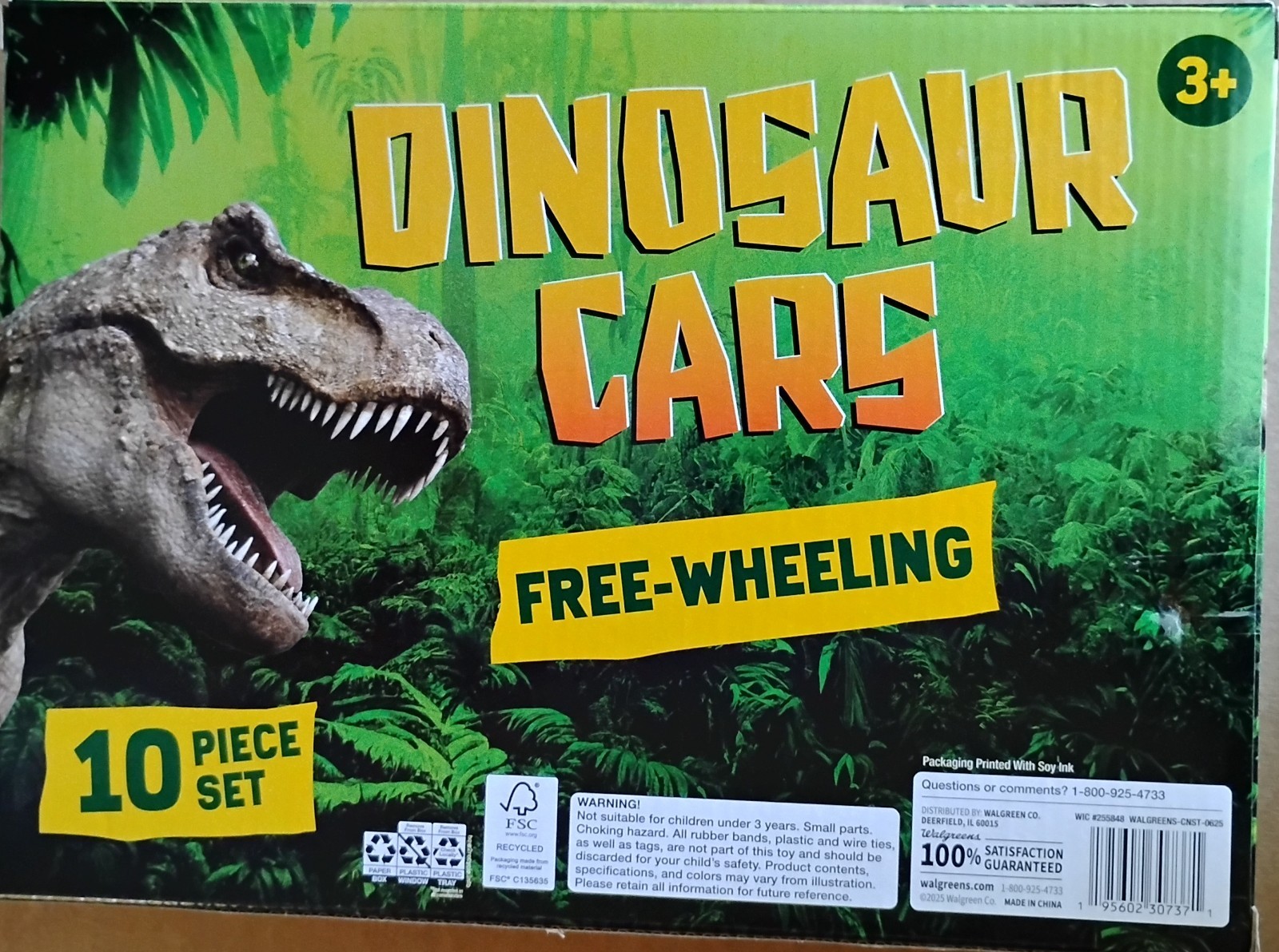 Dinosaur Cars Toy Set – 10-Piece Free-Wheeling Dino Vehicles, Ages 3+, Play Righ