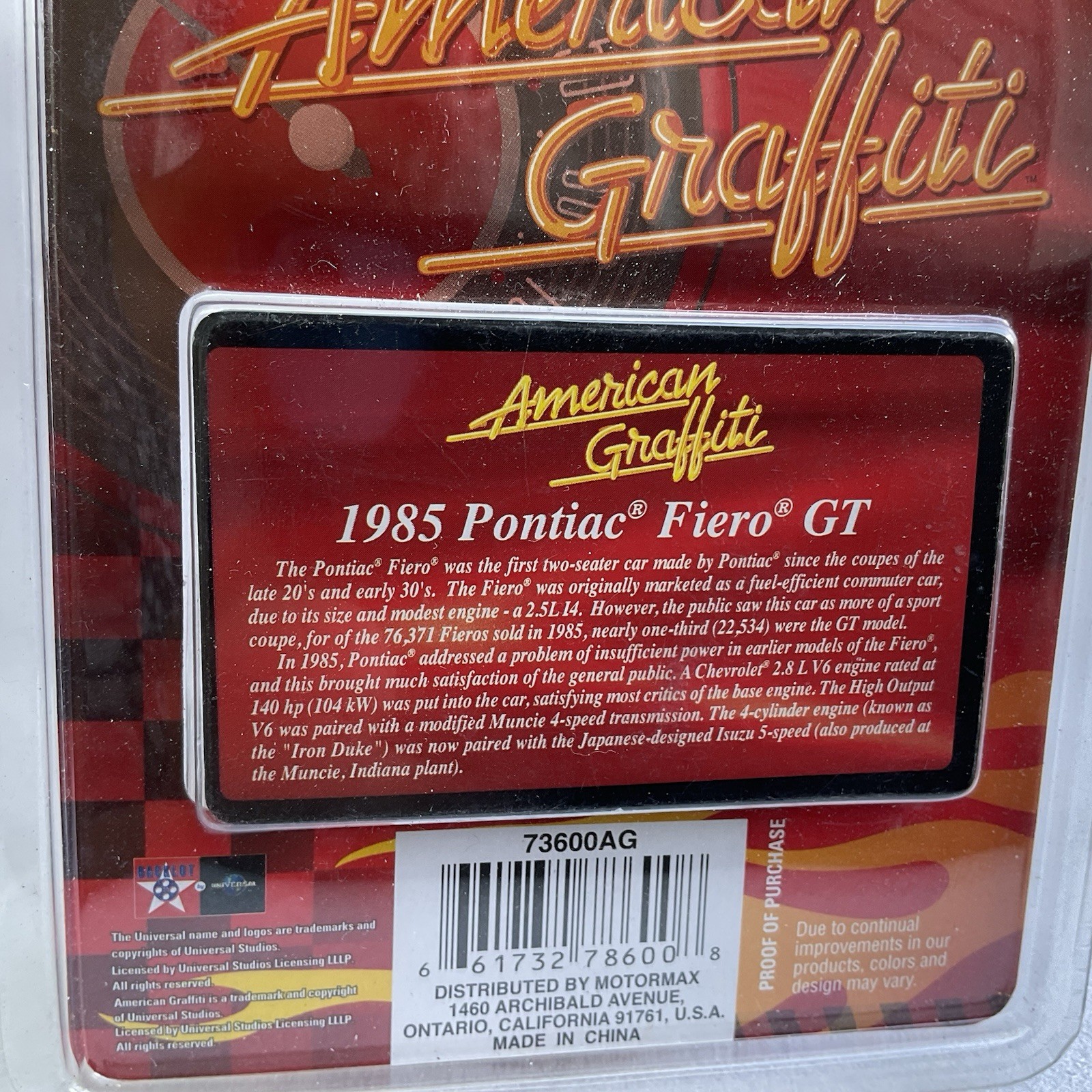 Motor Max American Graffiti 1985 PONTIAC FIERO GT Red MOC