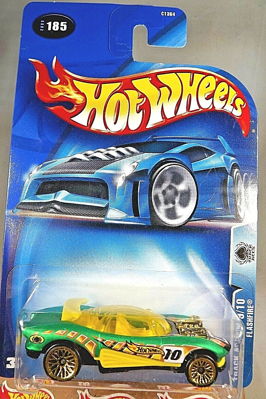 2003 Hot Wheels #185 Track Aces 9/10 FLASHFIRE Green w/Gold Lace Spoke Wheels