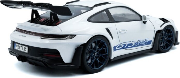 2024 Porsche 911 992 GT3 RS White with Blue Wheels in 1:18 scale by Solido
