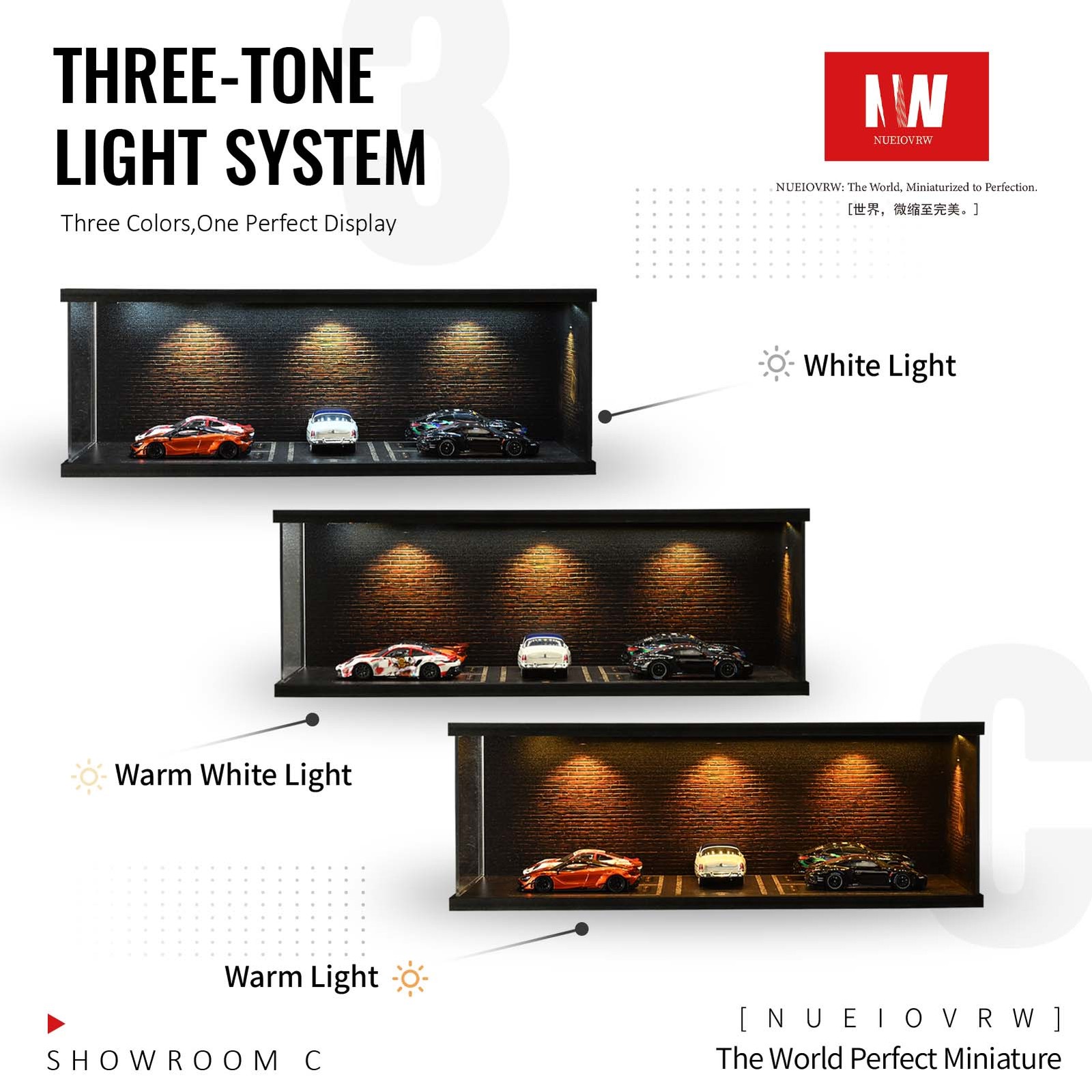 US 1:64/43 Black Garage Diorama Model LED Lighting Parking Lot Display Case Gift