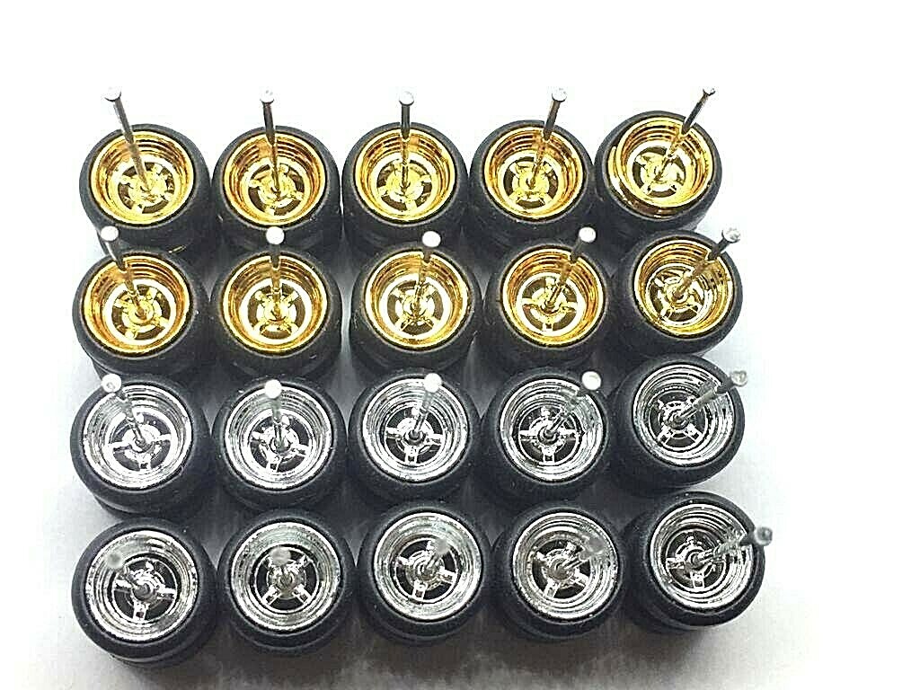 4 Spoke Donuts Rubber Tire 10 set (Gold+Chrome) 10mm 1:64