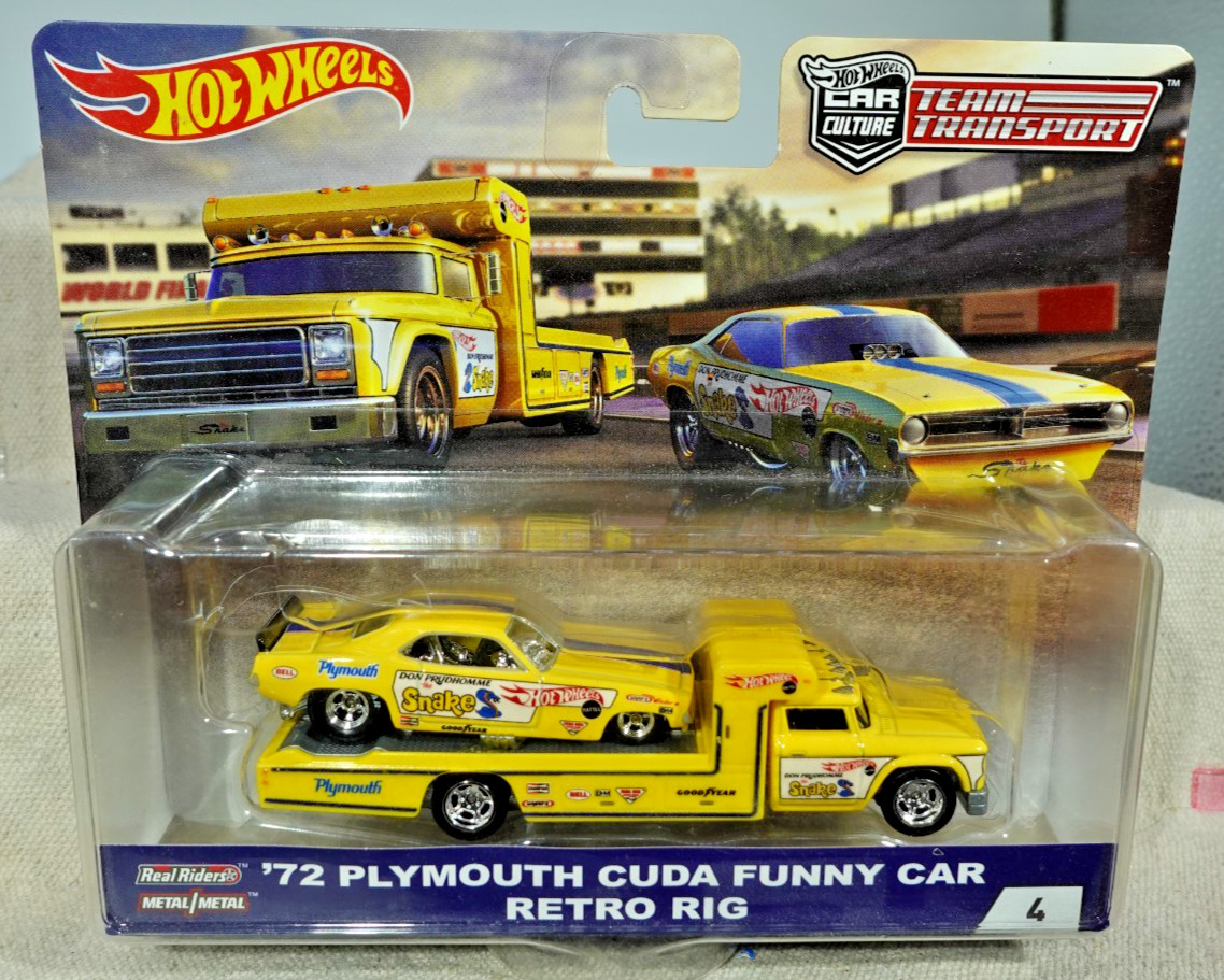 Hot Wheels Team Transport 72 Plymouth Cuda Funny Car Retro Rig Snake 1/64