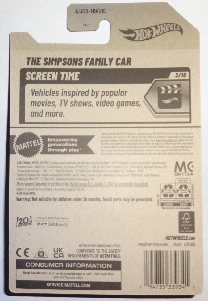 2026 Hot Wheels 108/250 The Simpsons Homer Family Car #3/10 Screen Time MOC